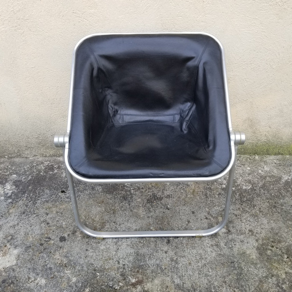 Plona Folding Chair in Black Leather by Giancarlo Piretti for Castelli  | Italian Space Age | 1970s