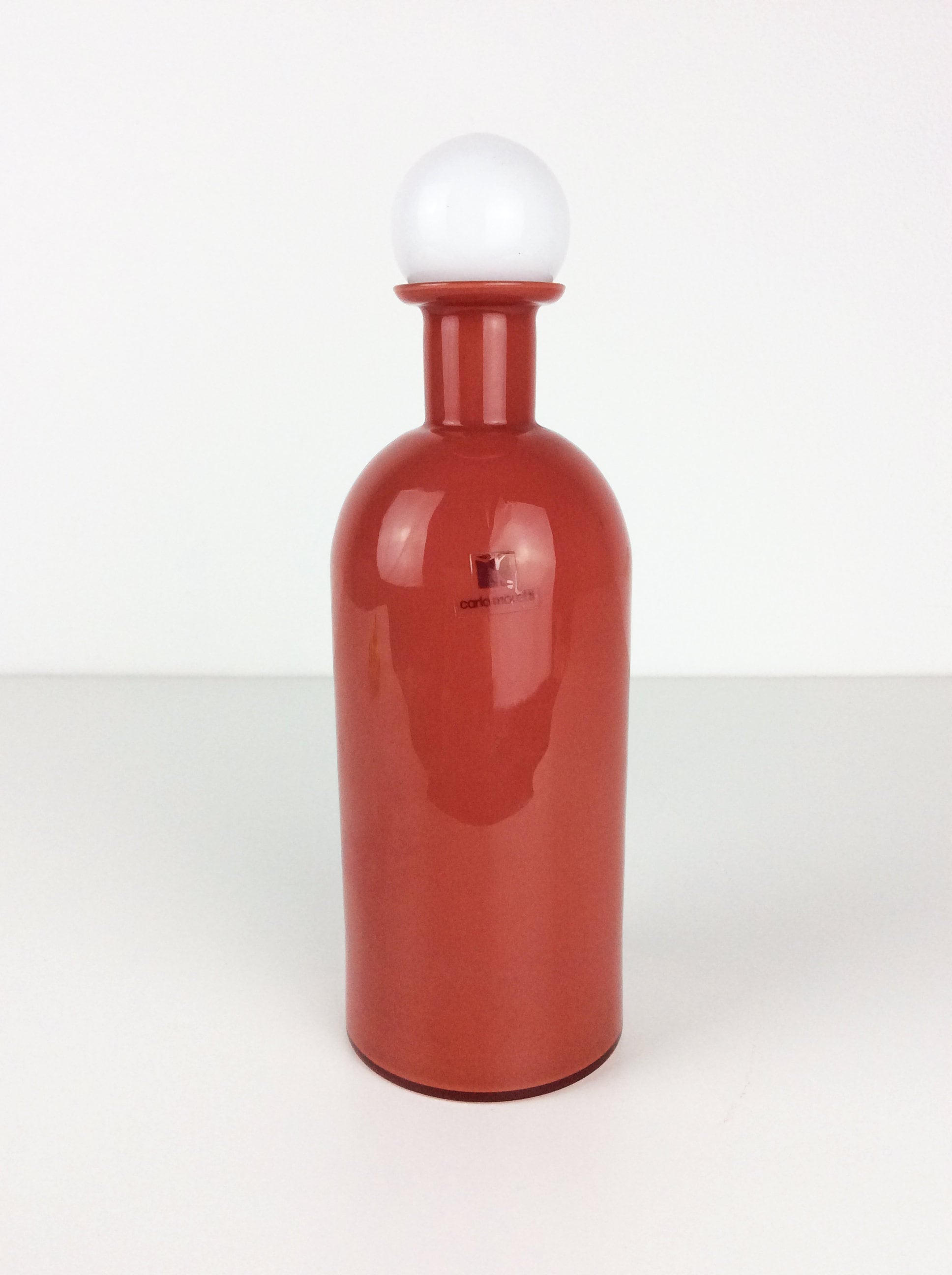 Murano Glass Decanter Bottle in Red and White by Carlo Moretti | Italian Postmodern | 1980s