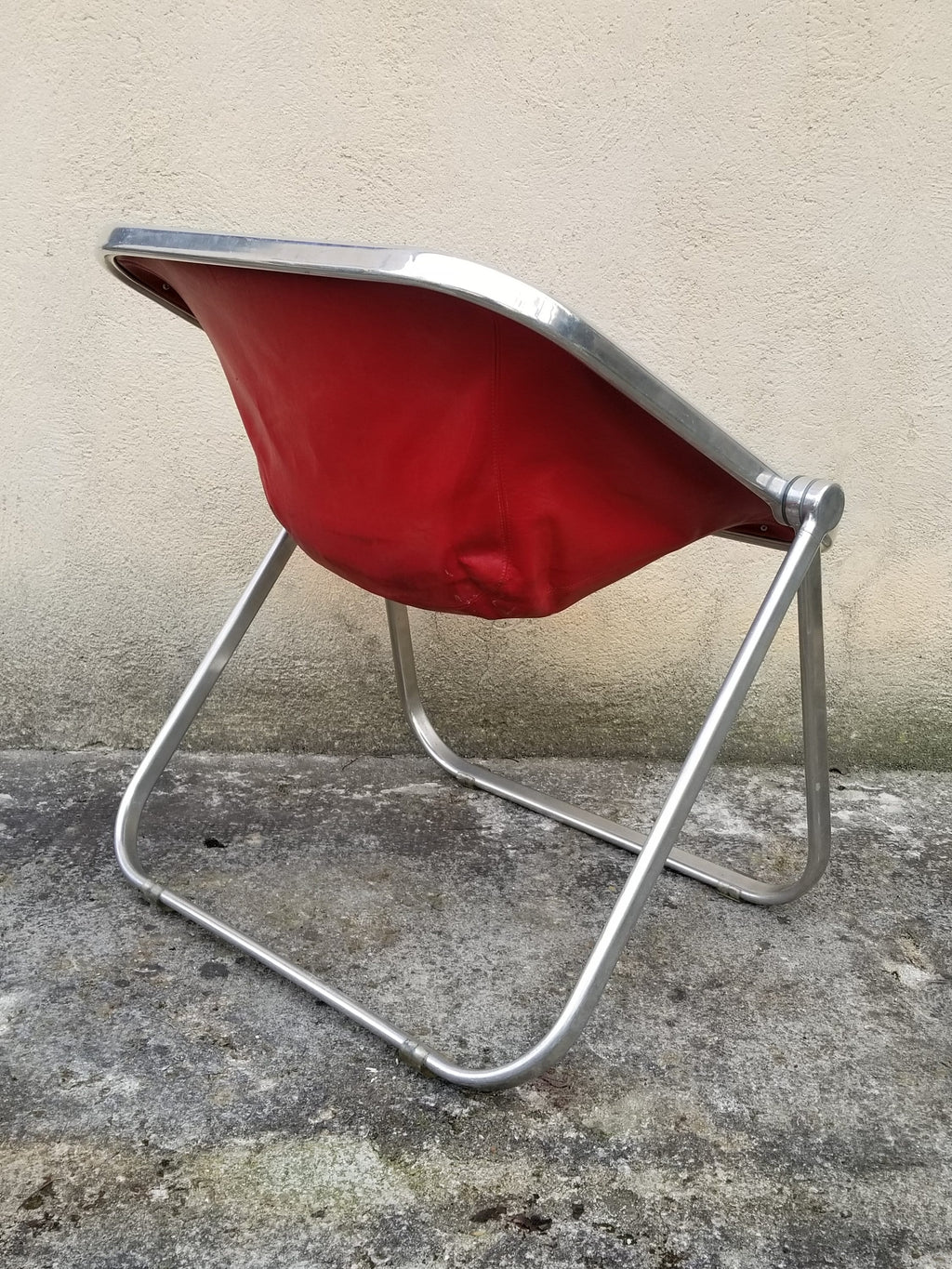 Plona Folding Lounge Chair in Red Leather by Giancarlo Piretti for Castelli  | Italian Space Age | 1970s