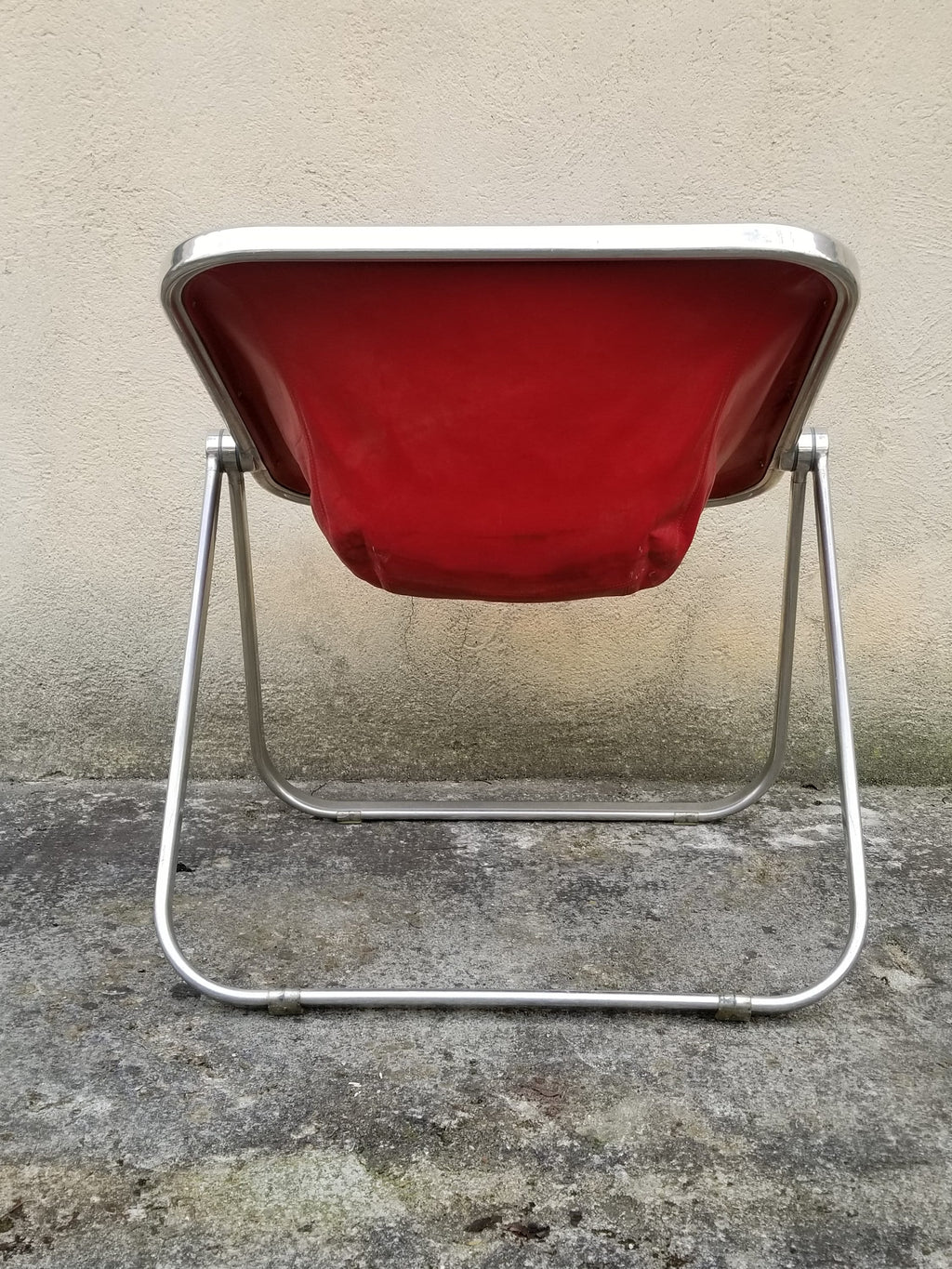 Plona Folding Lounge Chair in Red Leather by Giancarlo Piretti for Castelli  | Italian Space Age | 1970s