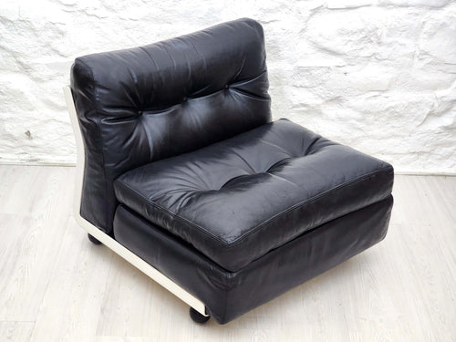 Amanta Lounge Chair in Black Leather by Mario Bellini for C&B Italia | Italian Space Age | 1970s