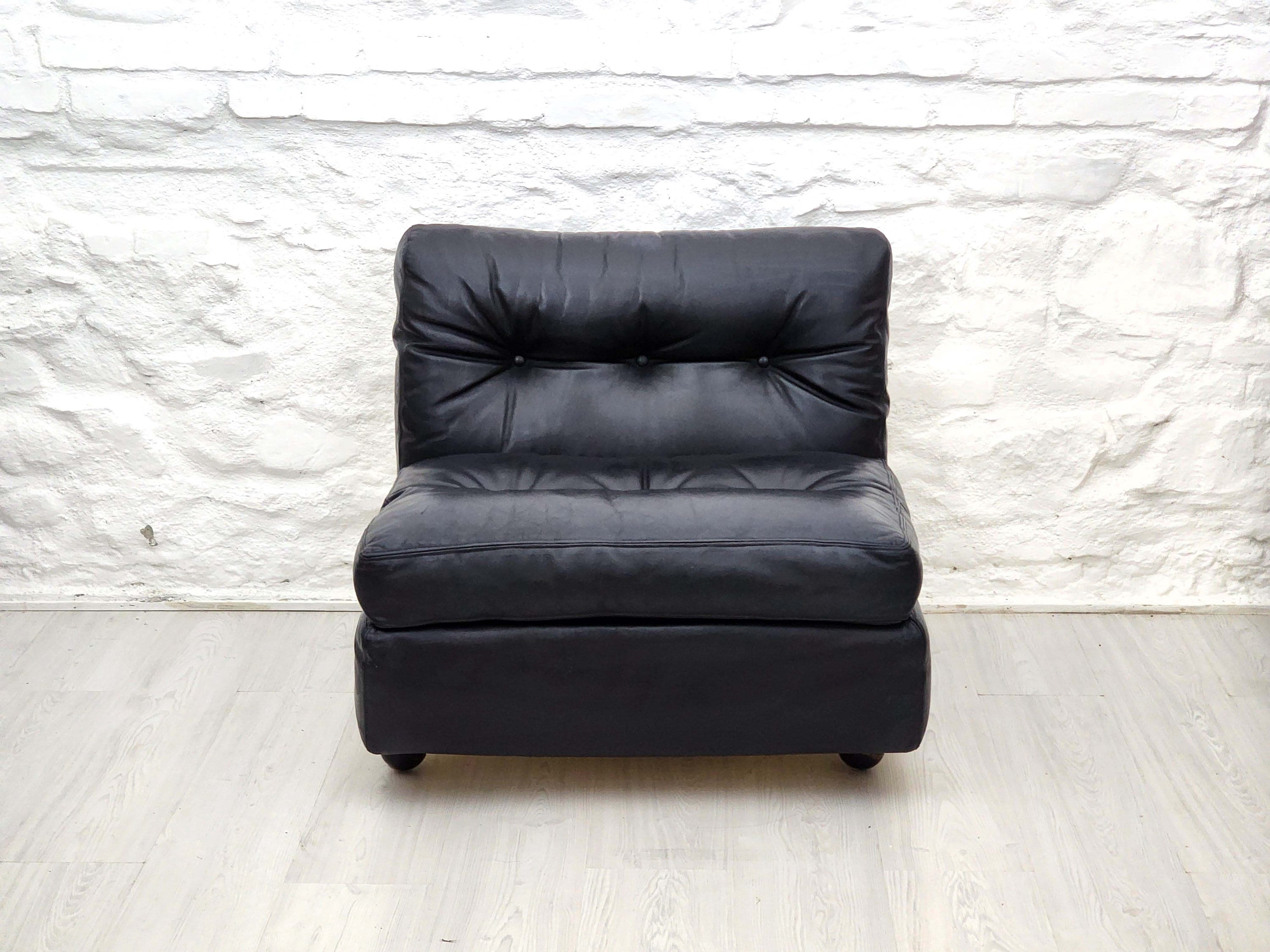 Amanta Lounge Chair in Black Leather by Mario Bellini for C&B Italia | Italian Space Age | 1970s