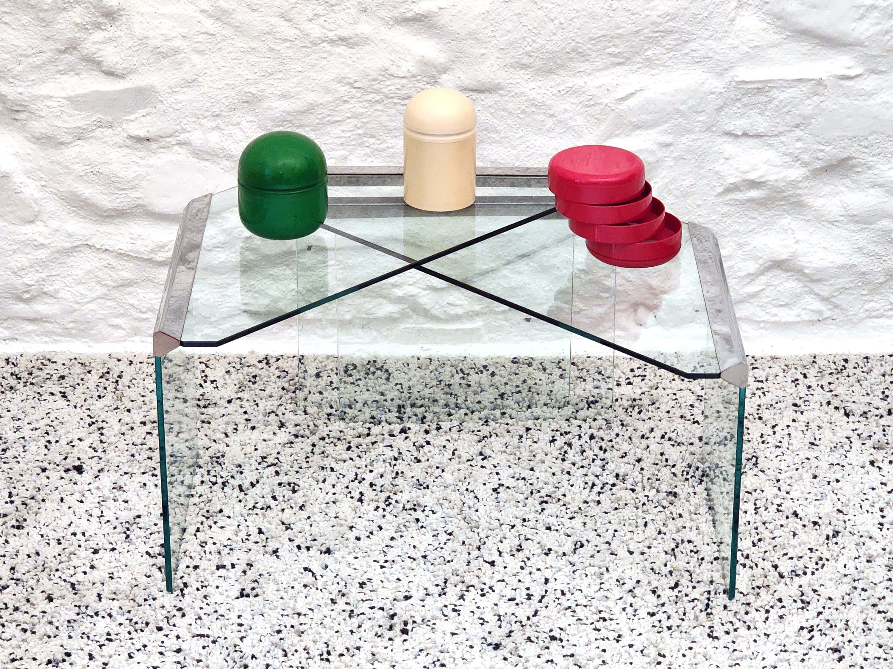 Nesting Tempered Glass and Steel End Tables by Pierangelo Gallotti for Gallotti & Radice | Italian Postmodern | 1970s