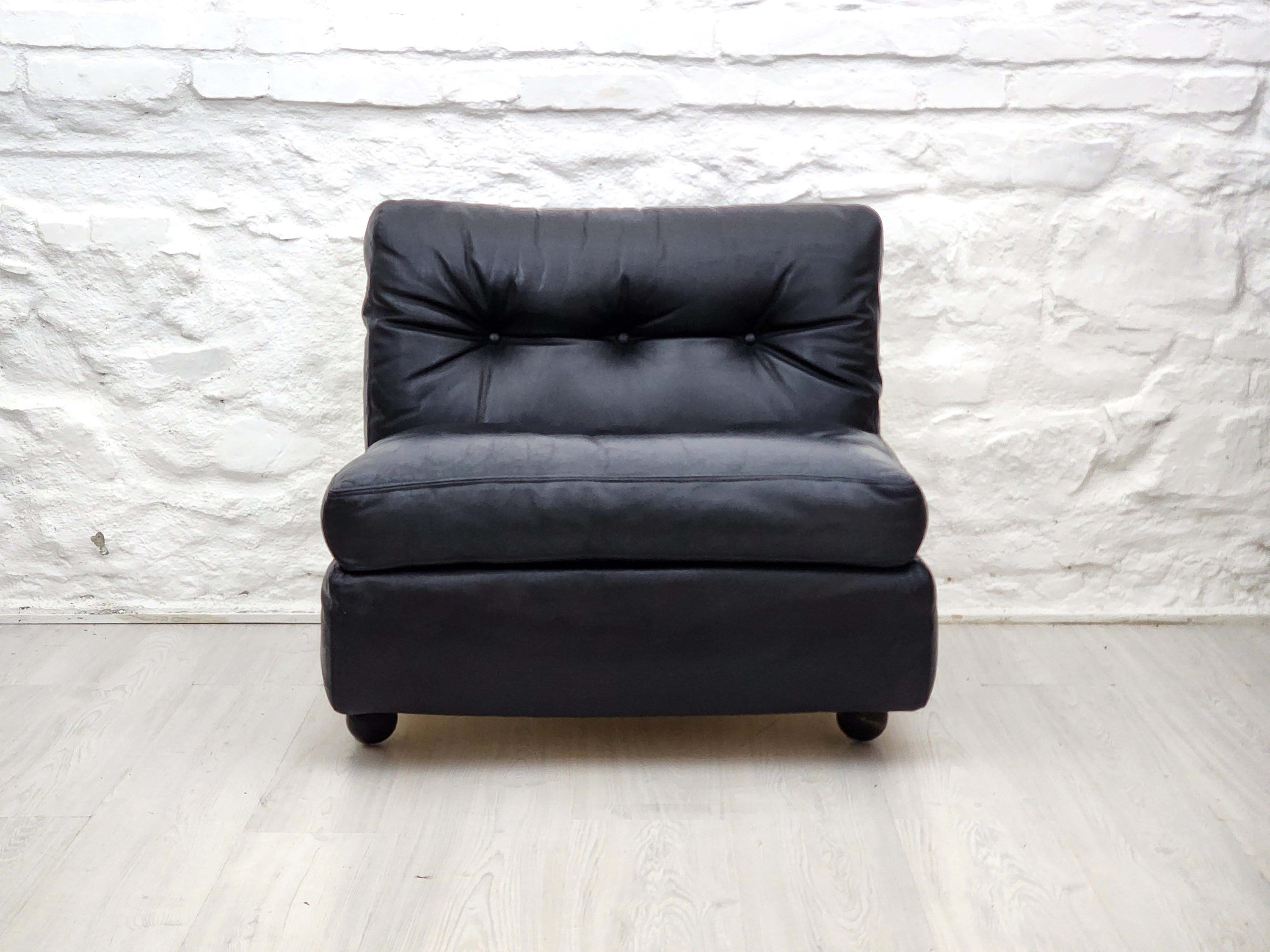 Amanta Lounge Chair in Black Leather by Mario Bellini for C&B Italia | Italian Space Age | 1970s