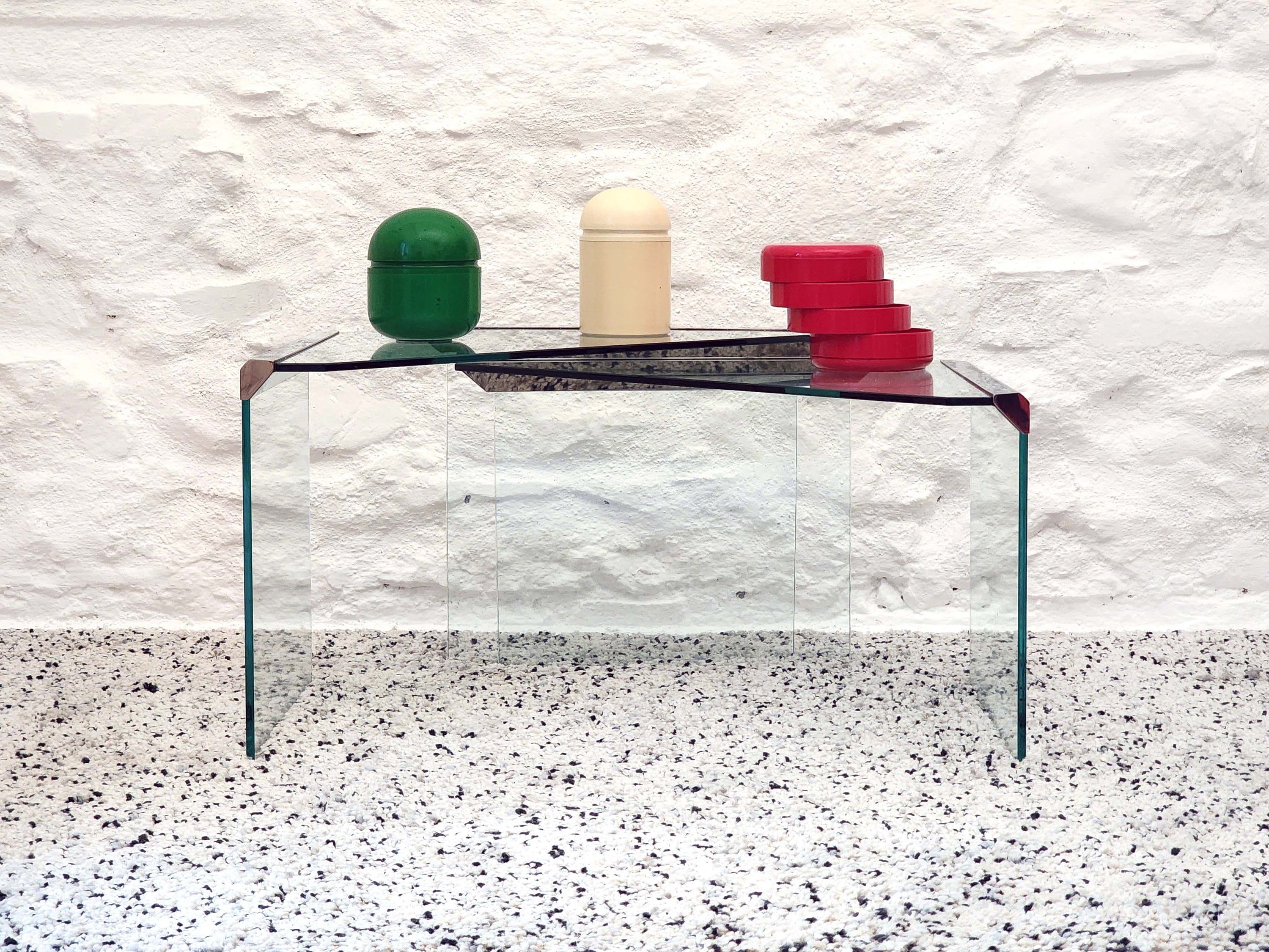 Nesting Tempered Glass and Steel End Tables by Pierangelo Gallotti for Gallotti & Radice | Italian Postmodern | 1970s