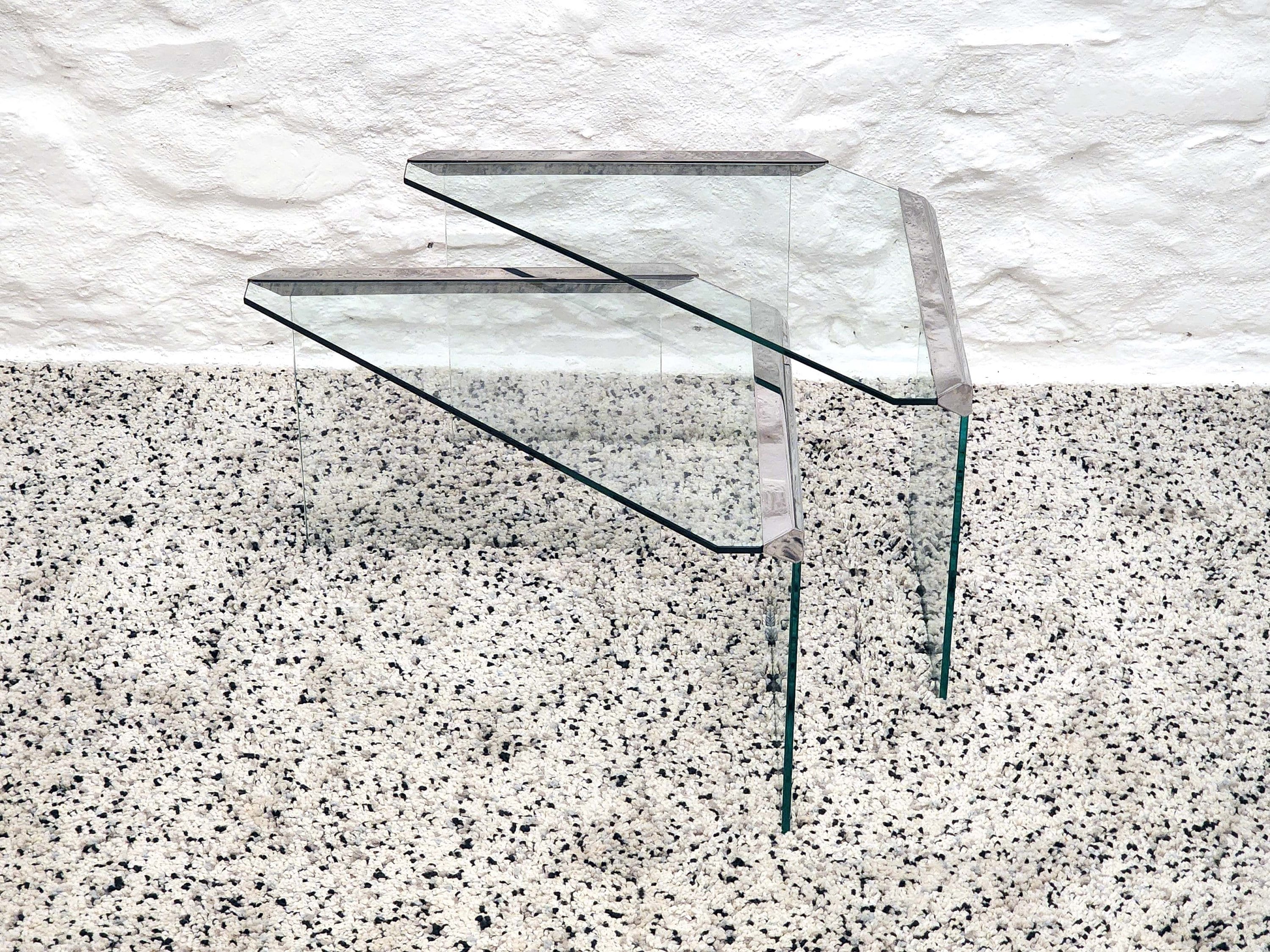Nesting Tempered Glass and Steel End Tables by Pierangelo Gallotti for Gallotti & Radice | Italian Postmodern | 1970s