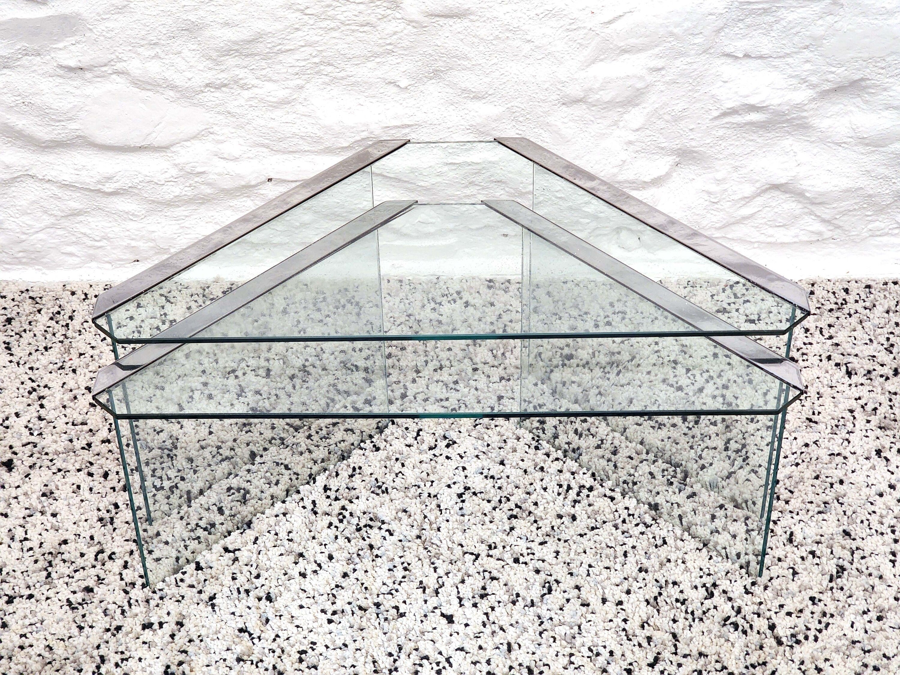 Nesting Tempered Glass and Steel End Tables by Pierangelo Gallotti for Gallotti & Radice | Italian Postmodern | 1970s