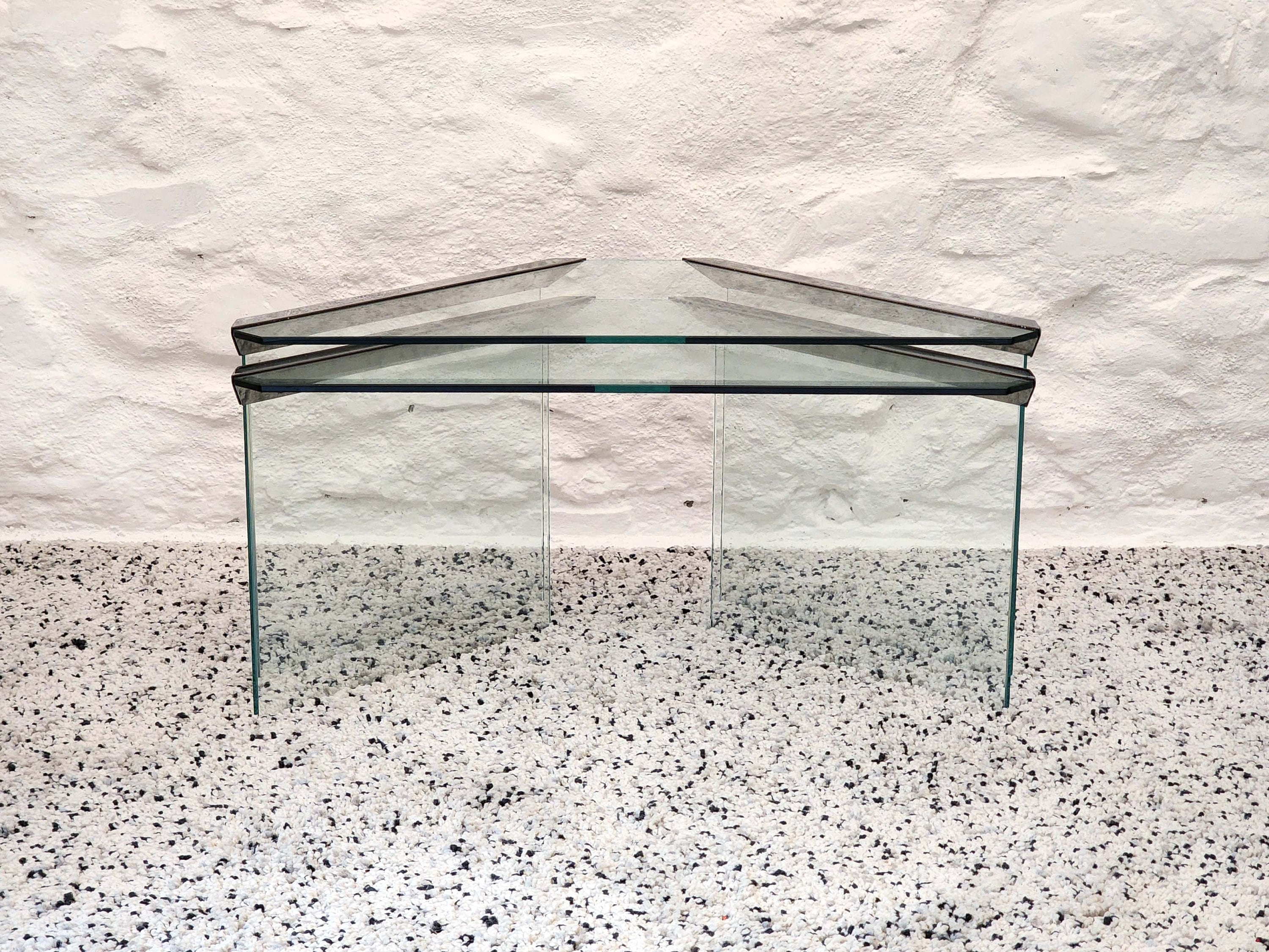 Nesting Tempered Glass and Steel End Tables by Pierangelo Gallotti for Gallotti & Radice | Italian Postmodern | 1970s