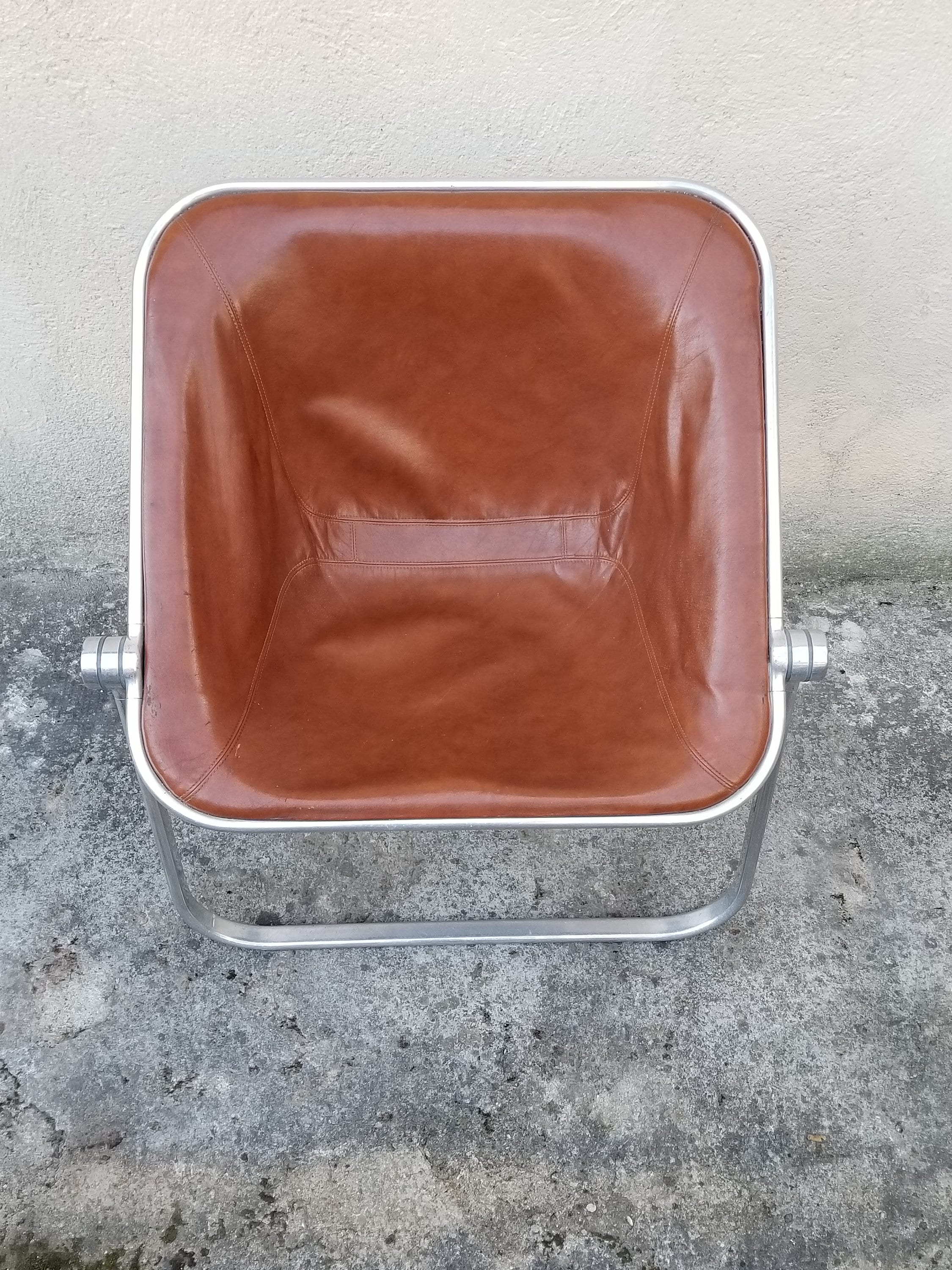 Plona Brown Leather Folding Chair by Giancarlo Piretti for Castelli  | Italian Space Age | 1970s | (2 Available)