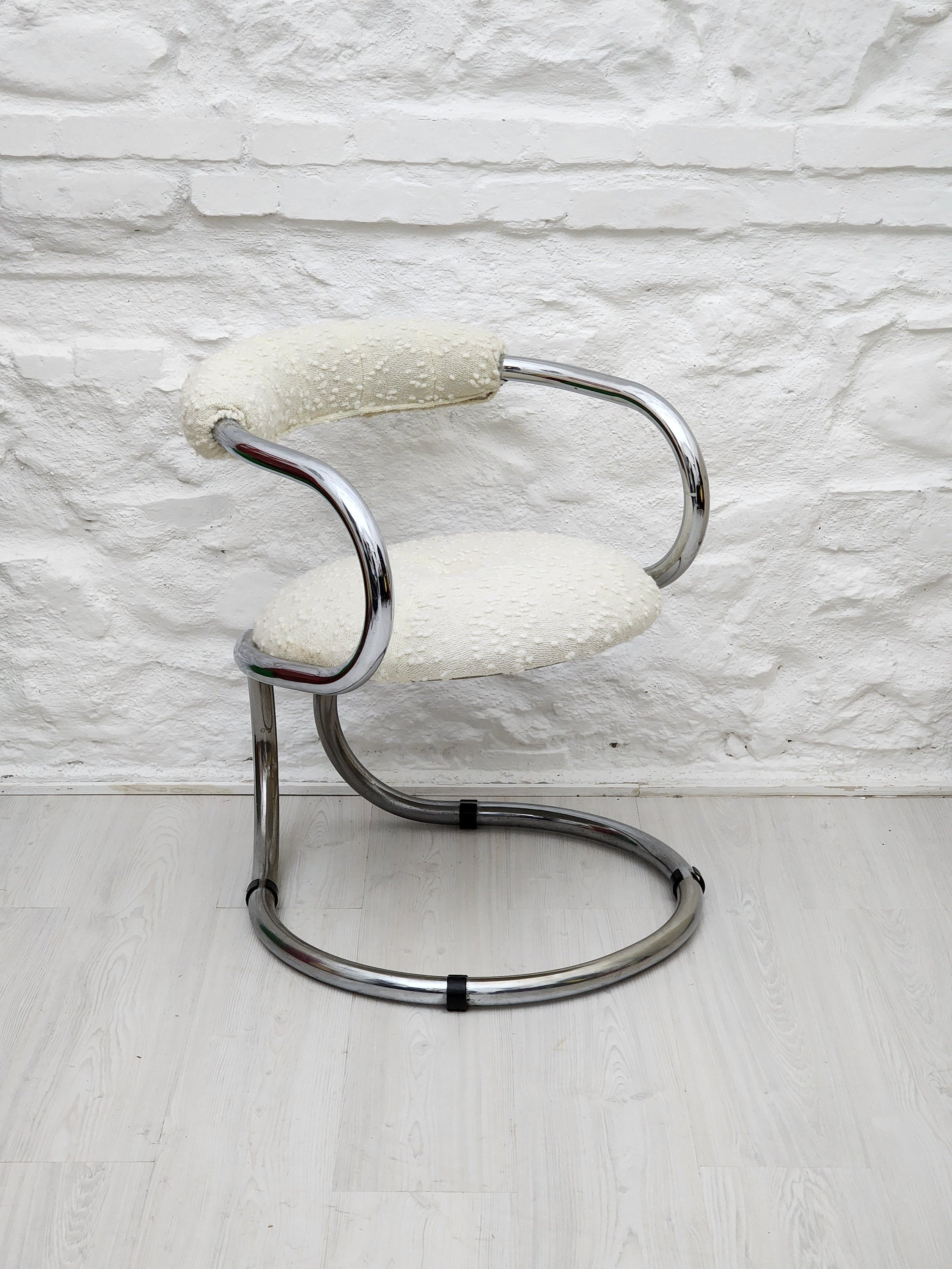 Chrome Tubular Dining Chair in Wool by Bonzanini for Tecnosalotto | Italian Space Age | 1970s