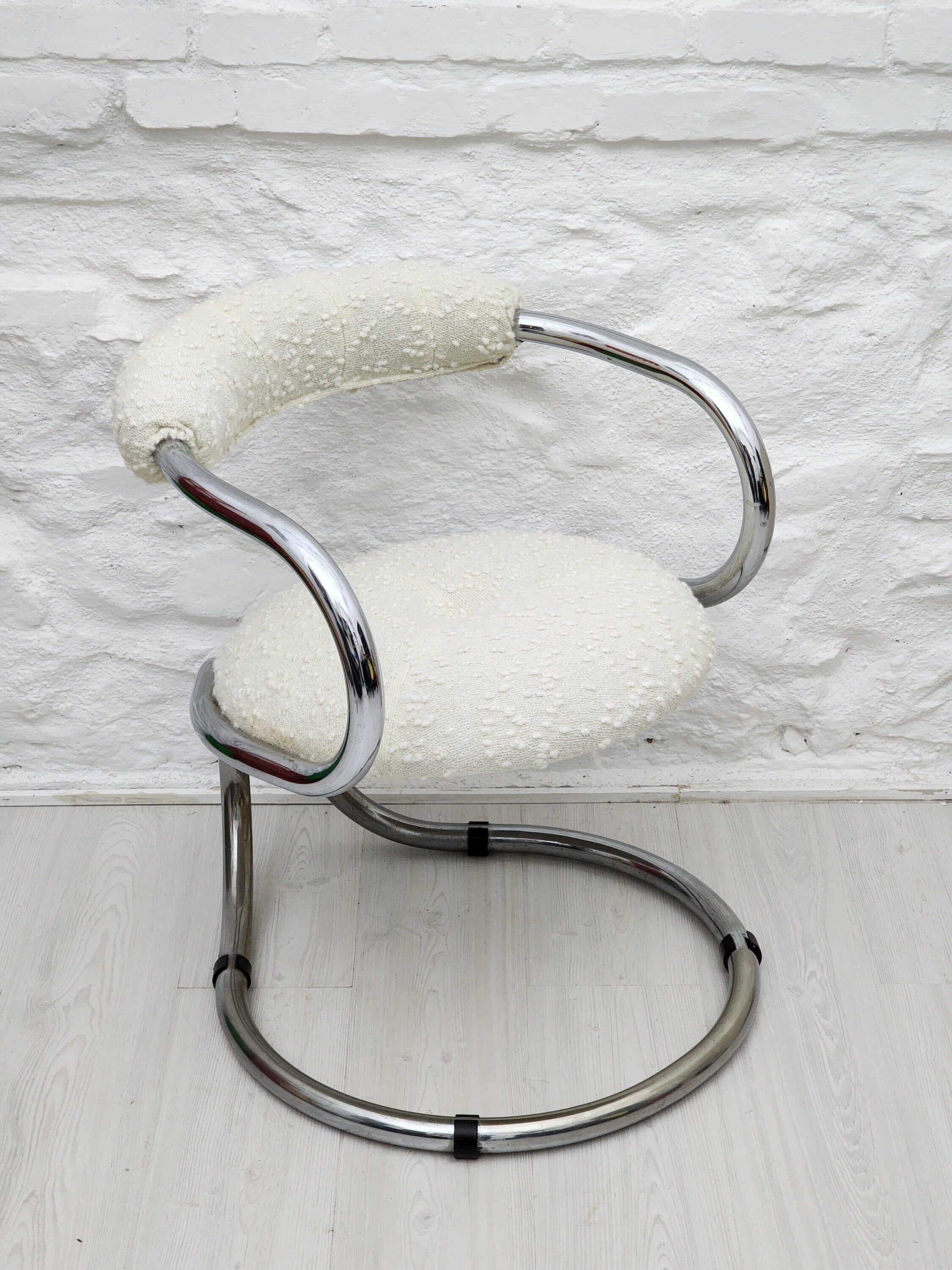 Chrome Tubular Dining Chair in Wool by Bonzanini for Tecnosalotto | Italian Space Age | 1970s