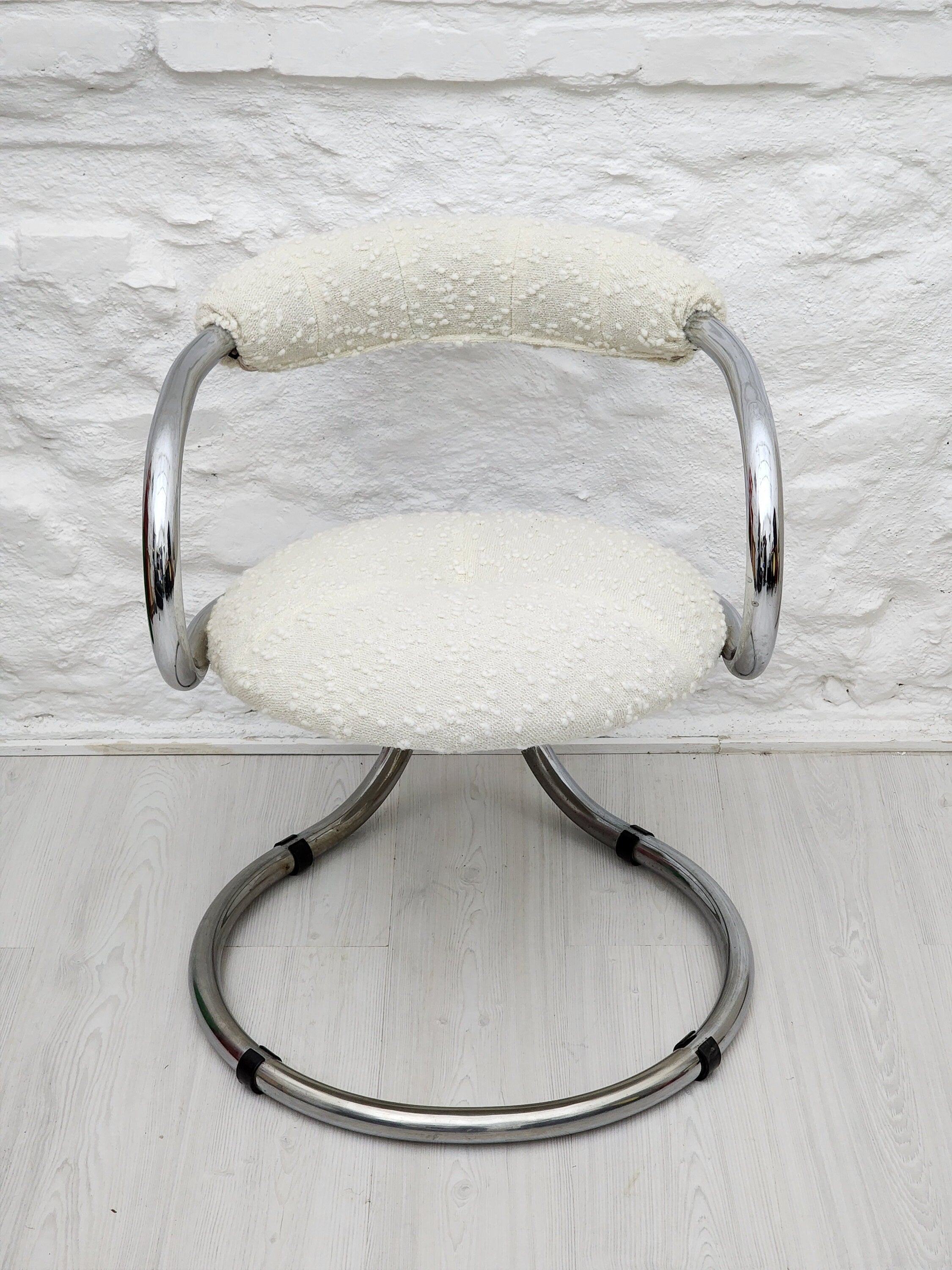 Chrome Tubular Dining Chair in Wool by Bonzanini for Tecnosalotto | Italian Space Age | 1970s