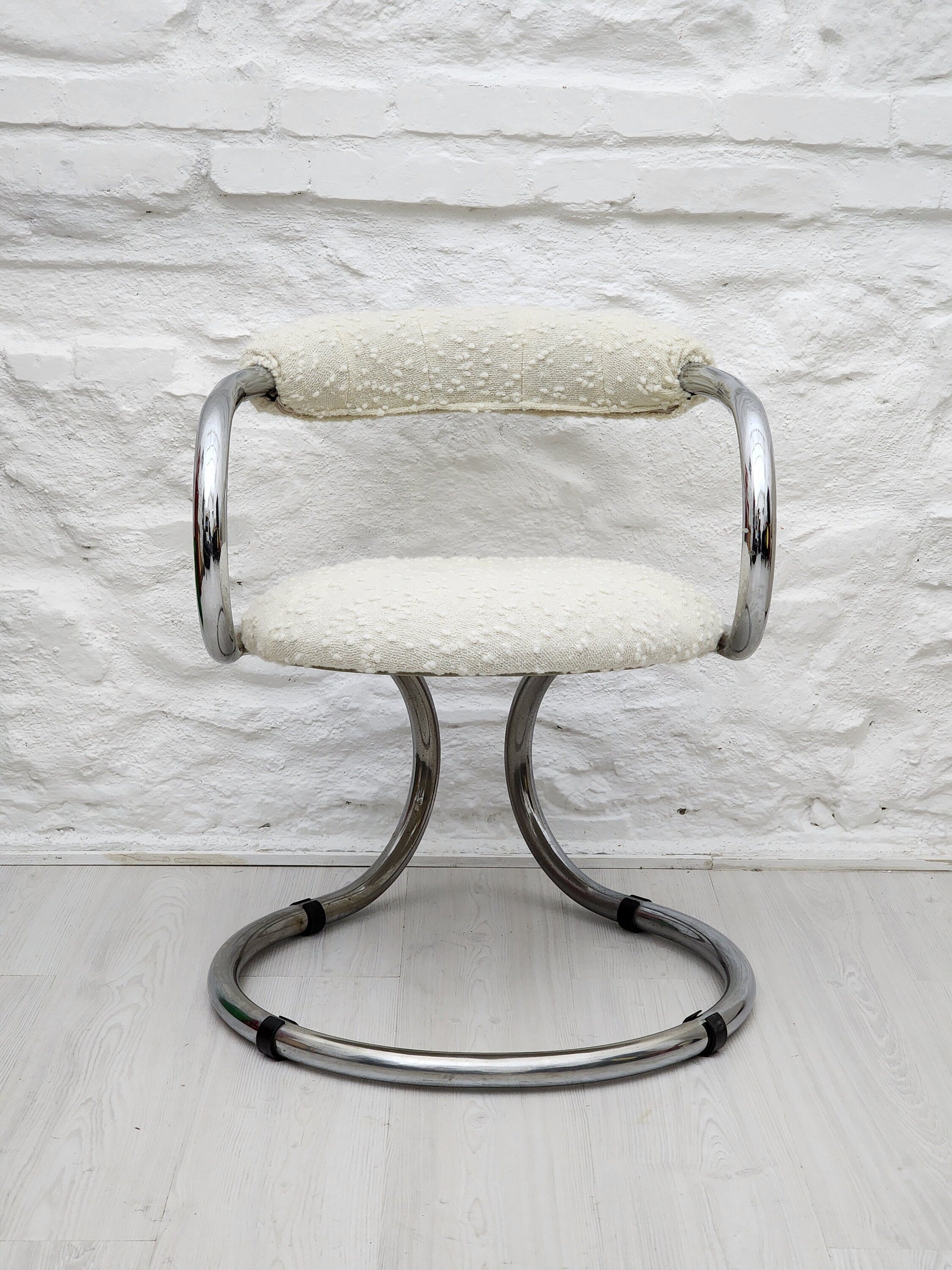 Chrome Tubular Dining Chair in Wool by Bonzanini for Tecnosalotto | Italian Space Age | 1970s