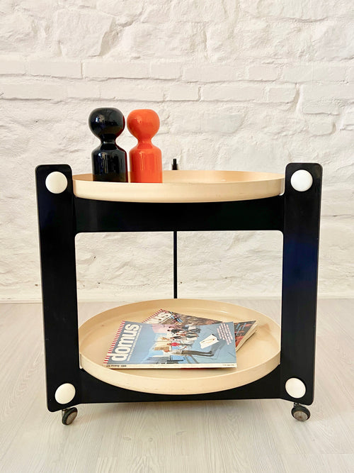 Bar Cart Drinks Trolley Table in Black & White by Luigi Massoni for Guzzini  | Italian Space Age | 1970s