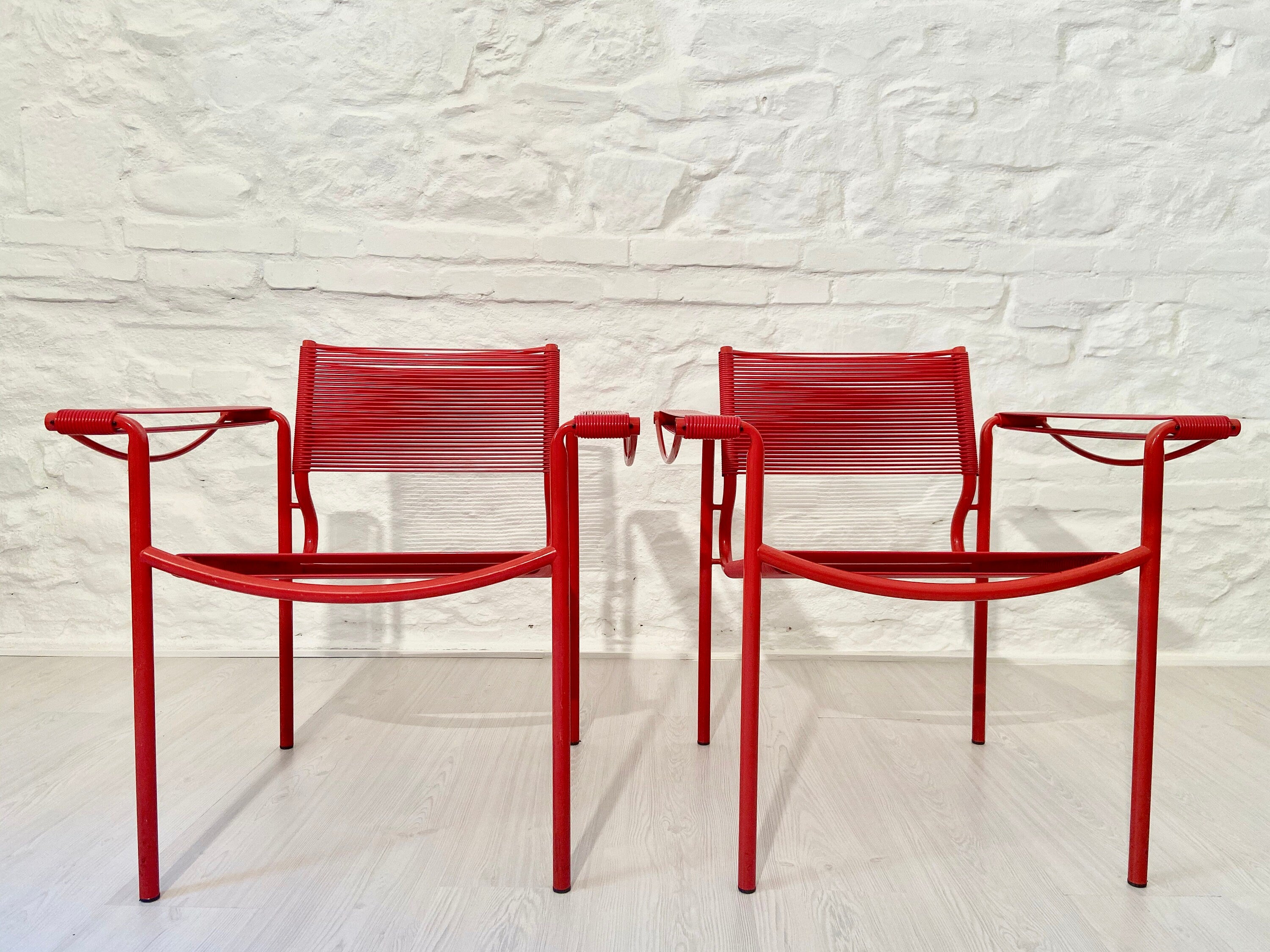Spaghetti 109 Armchairs Chairs in Red by Giandomenico Belotti for Alias | Italian Postmodern | 1980s | Set of 2