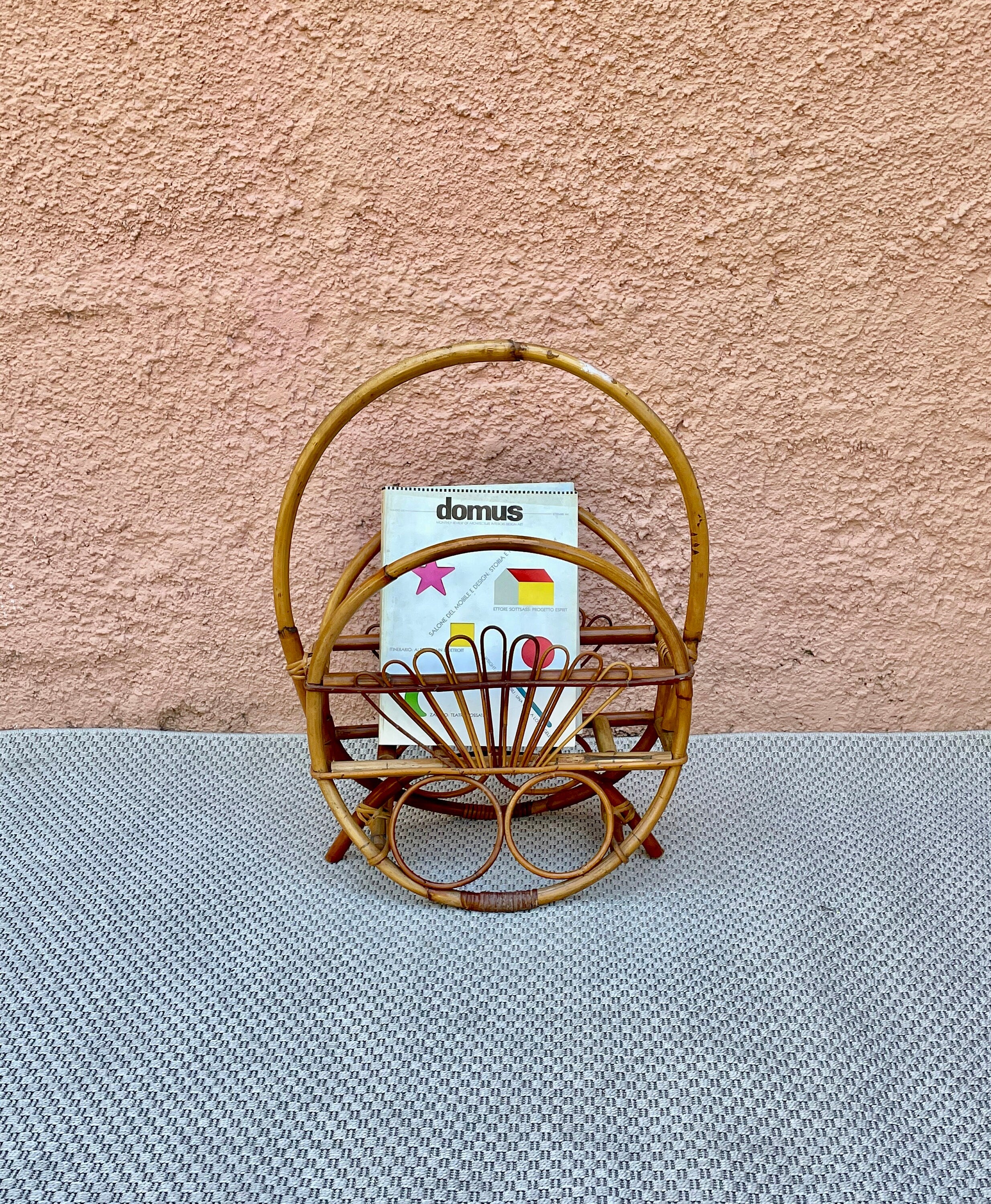 Handmade Vintage Bamboo Magazine Rack Newspaper Holder | Italian Midcentury Modern | 1950s