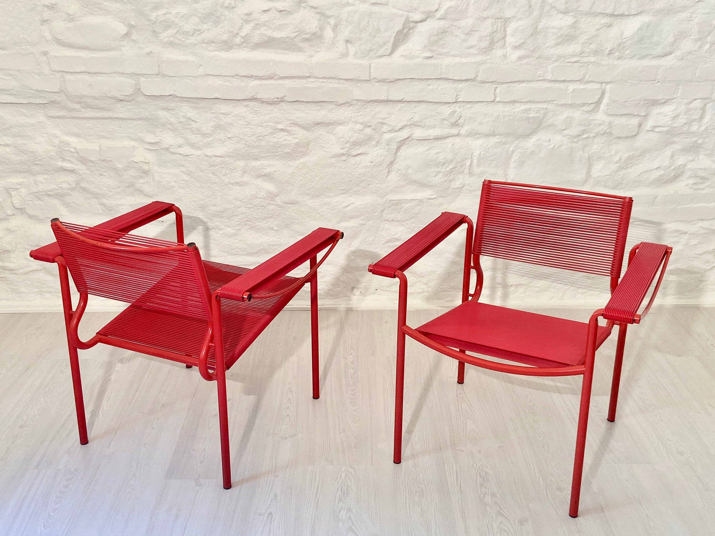 Spaghetti 109 Armchairs Chairs in Red by Giandomenico Belotti for Alias | Italian Postmodern | 1980s | Set of 2