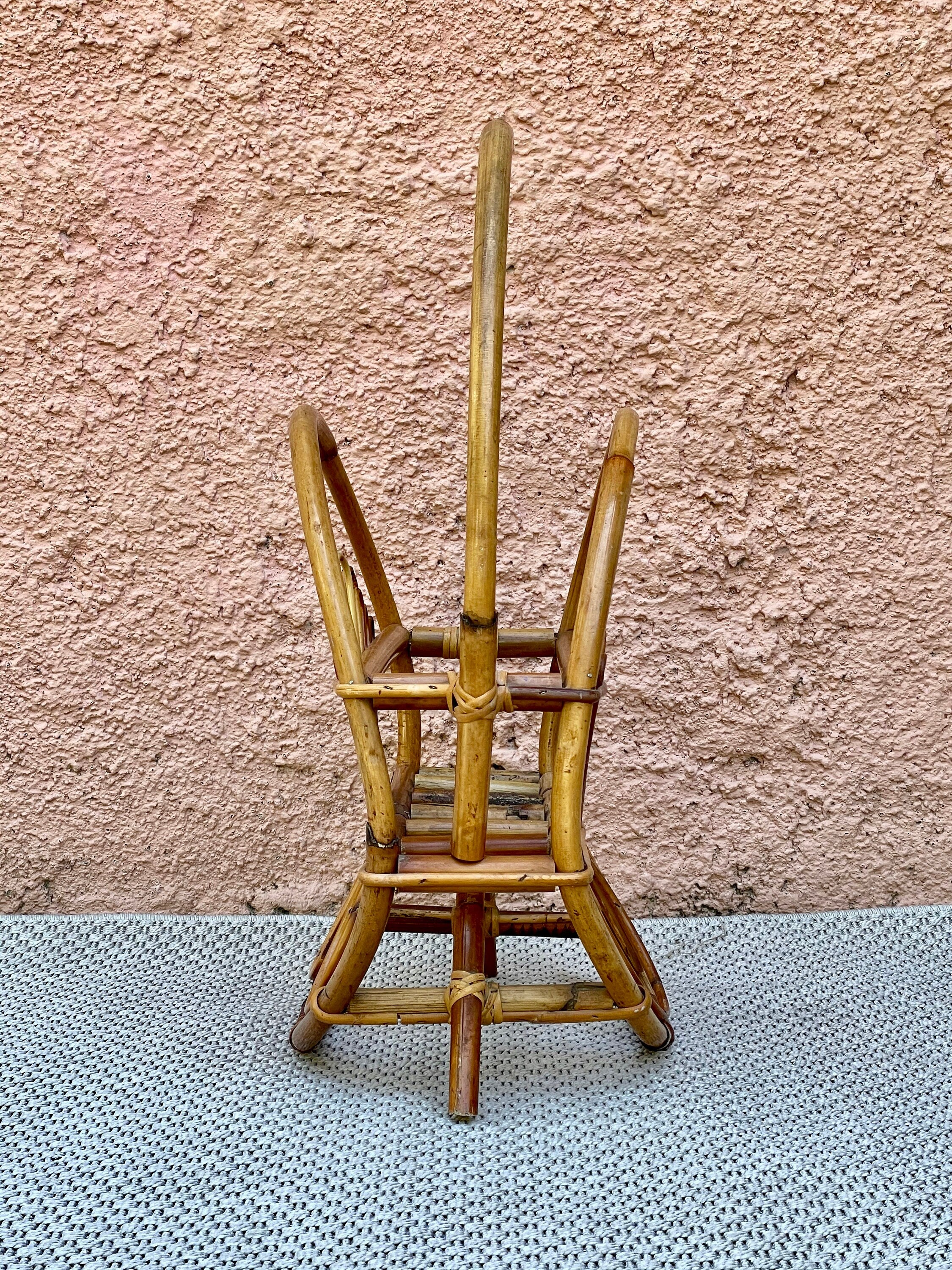 Handmade Vintage Bamboo Magazine Rack Newspaper Holder | Italian Midcentury Modern | 1950s