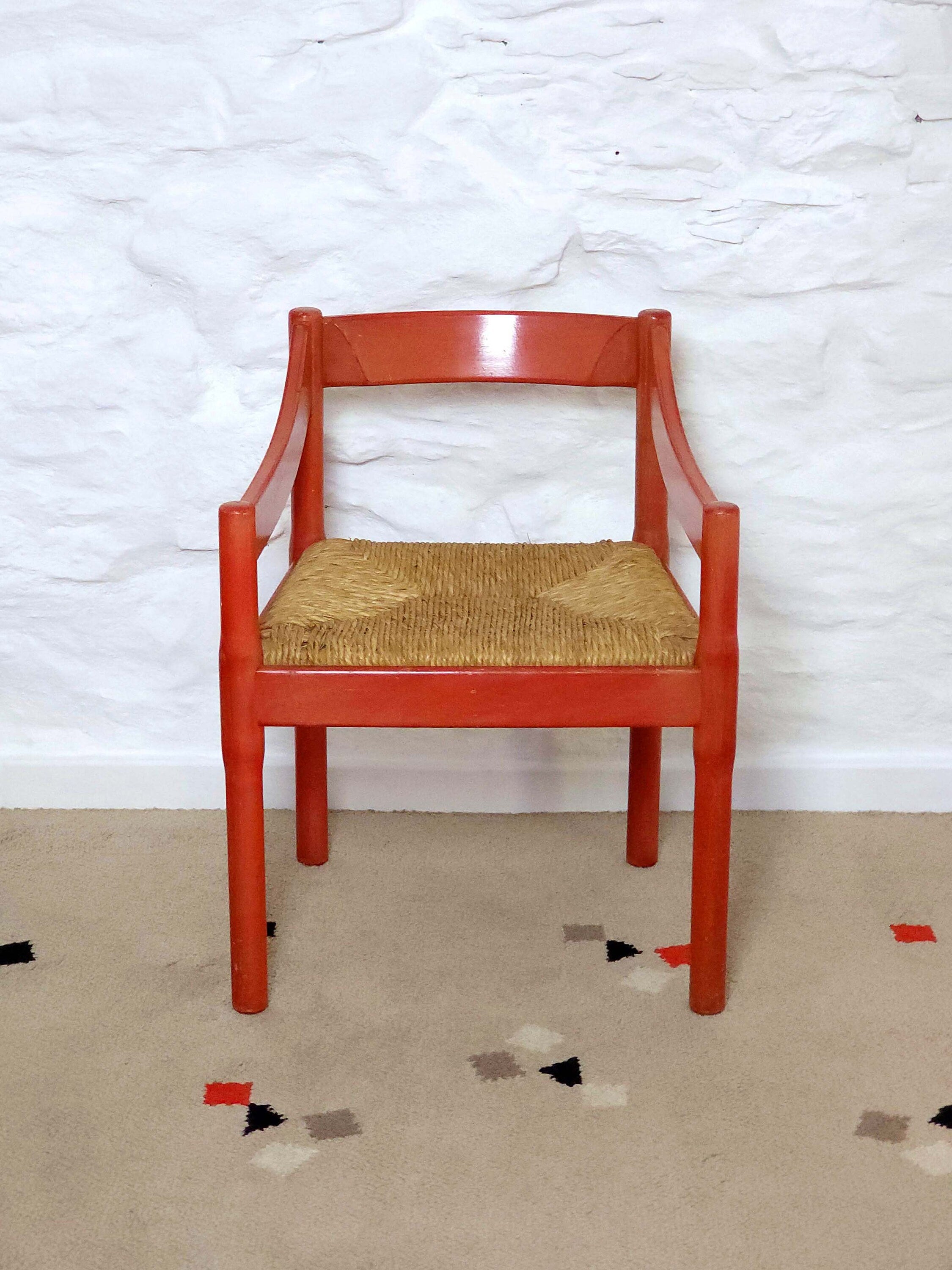 Carimate Dining Chair in Red Lacquer by Vico Magistretti for Cassina | Vintage Italian Design | 1960s