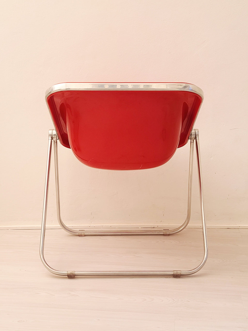 Plona Folding Chair in Red Plexiglas by Giancarlo Piretti for Anonima Castelli | Italian Space Age | 1970s