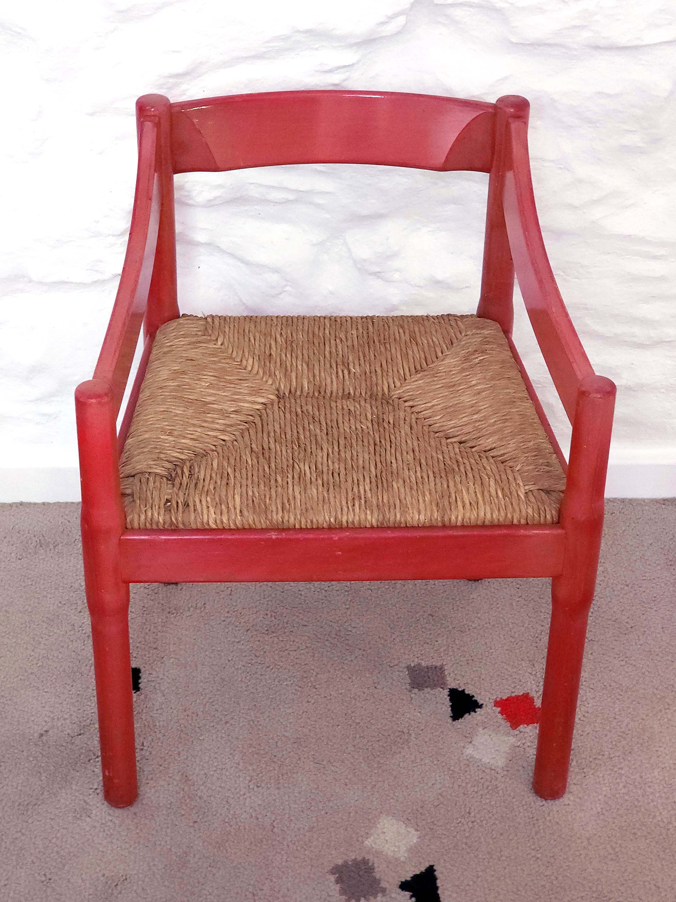 Carimate Dining Chair in Red Lacquer by Vico Magistretti for Cassina | Vintage Italian Design | 1960s