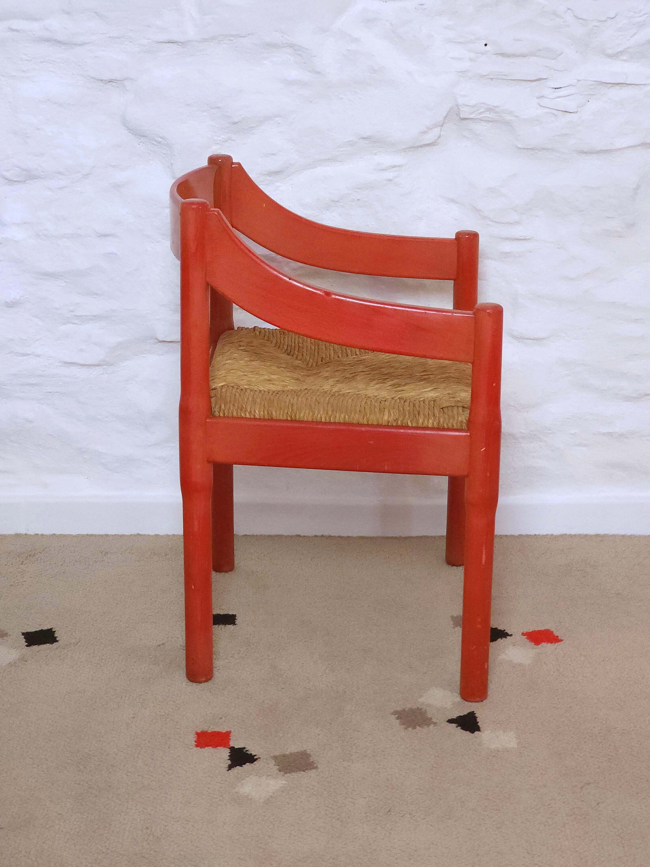 Carimate Dining Chair in Red Lacquer by Vico Magistretti for Cassina | Vintage Italian Design | 1960s