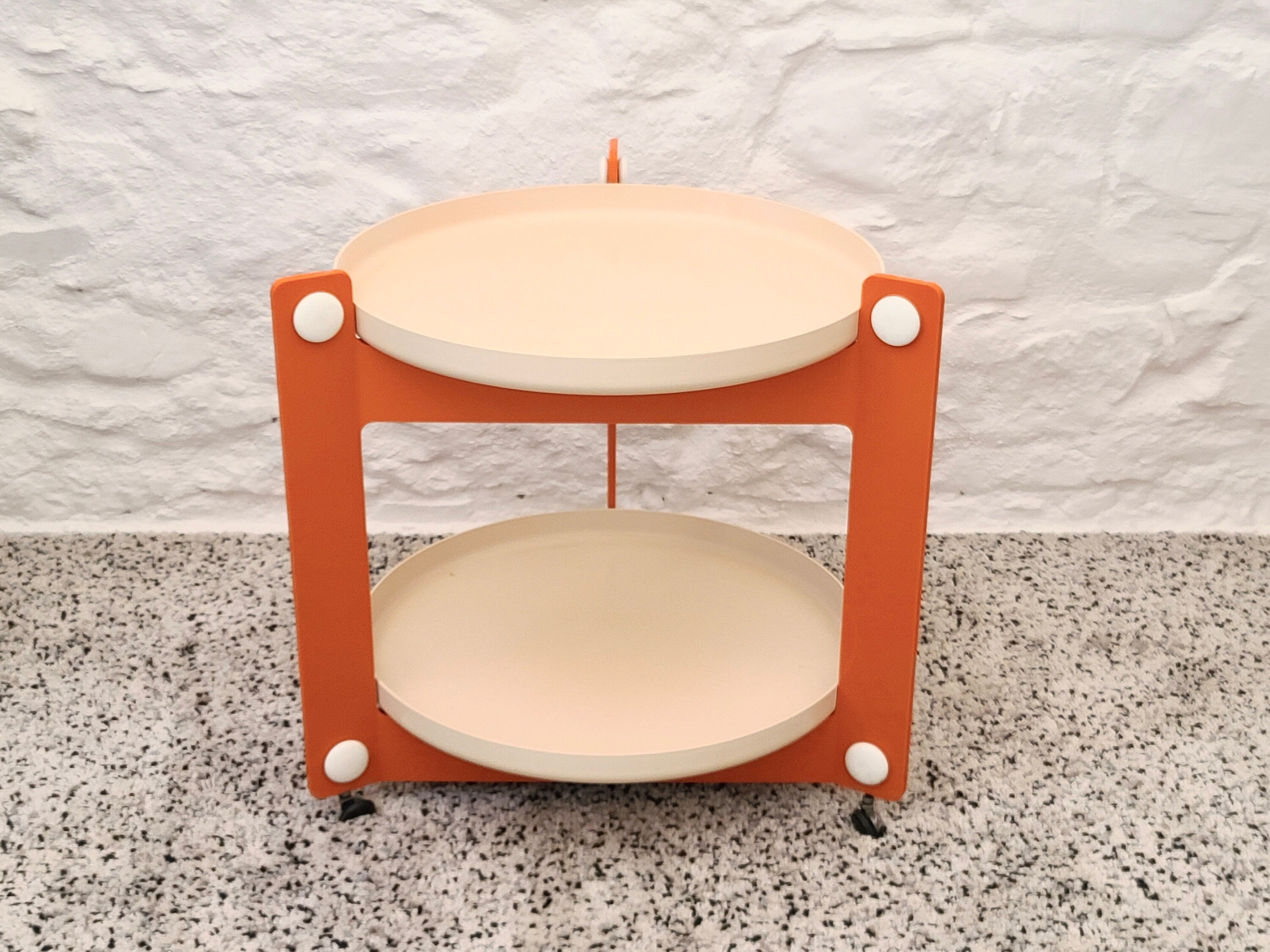Bar Cart Drinks Trolley Table in Orange & White by Luigi Massoni for Guzzini  | Italian Space Age | 1970s