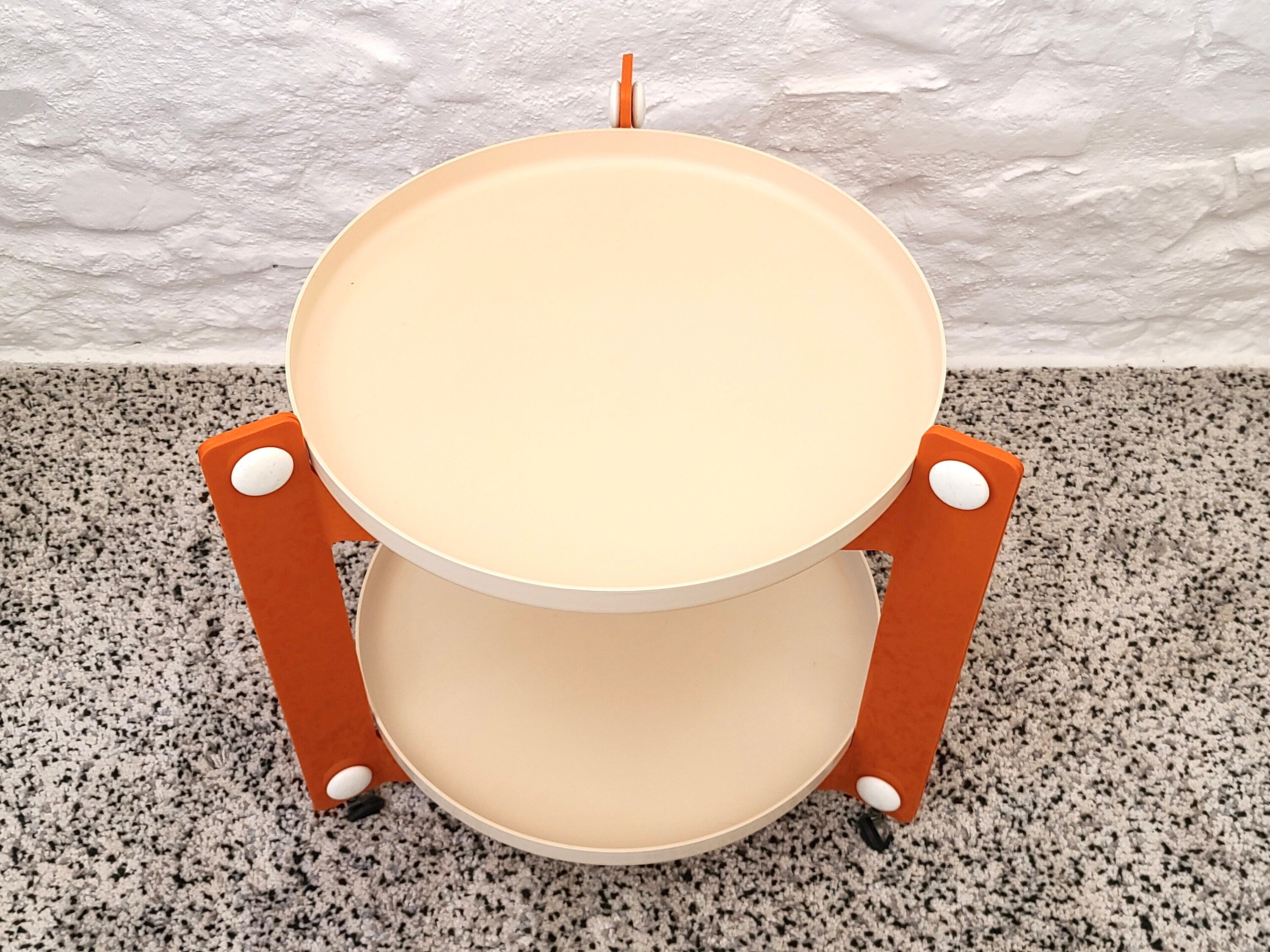 Bar Cart Drinks Trolley Table in Orange & White by Luigi Massoni for Guzzini  | Italian Space Age | 1970s