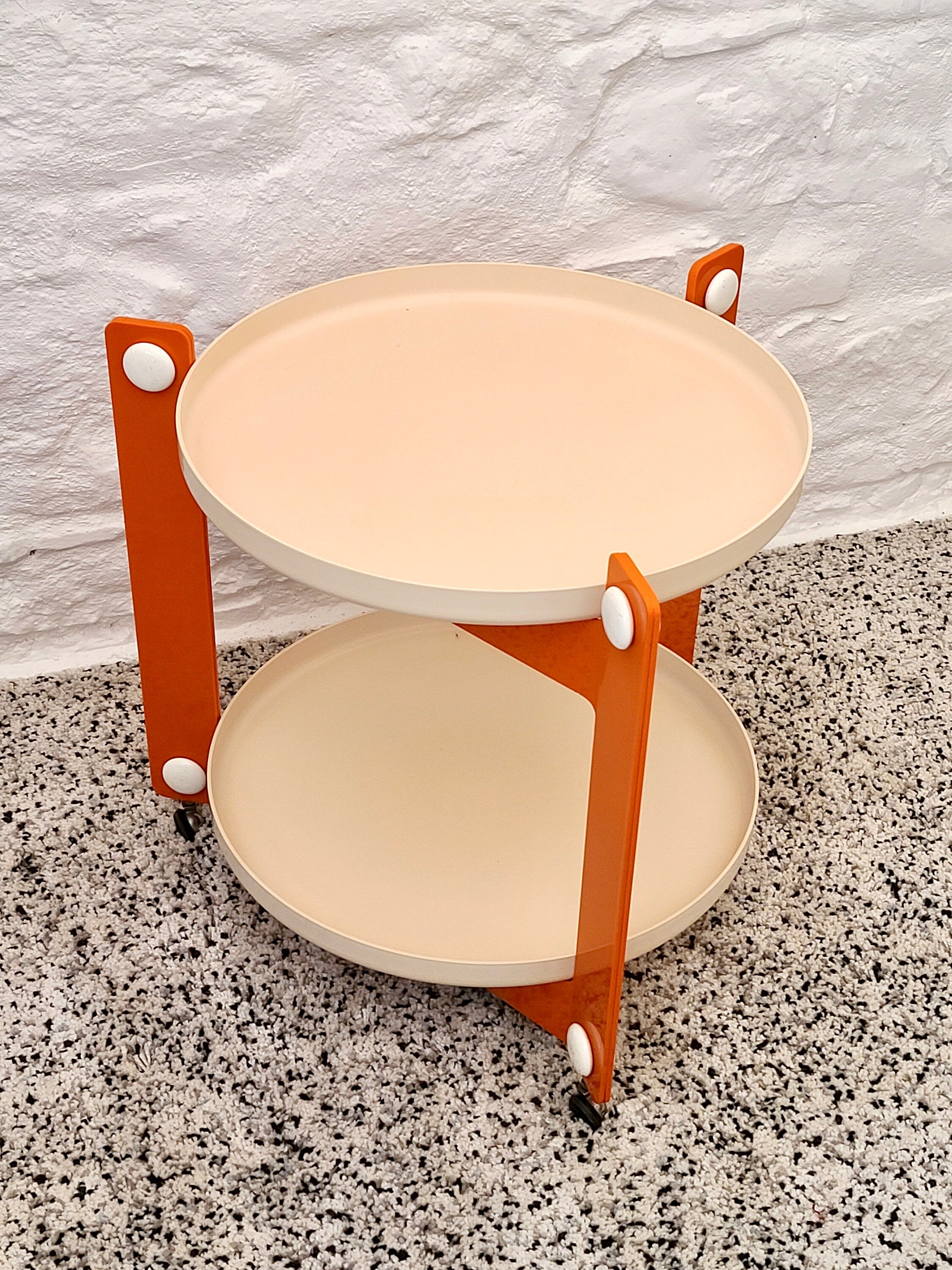 Bar Cart Drinks Trolley Table in Orange & White by Luigi Massoni for Guzzini  | Italian Space Age | 1970s