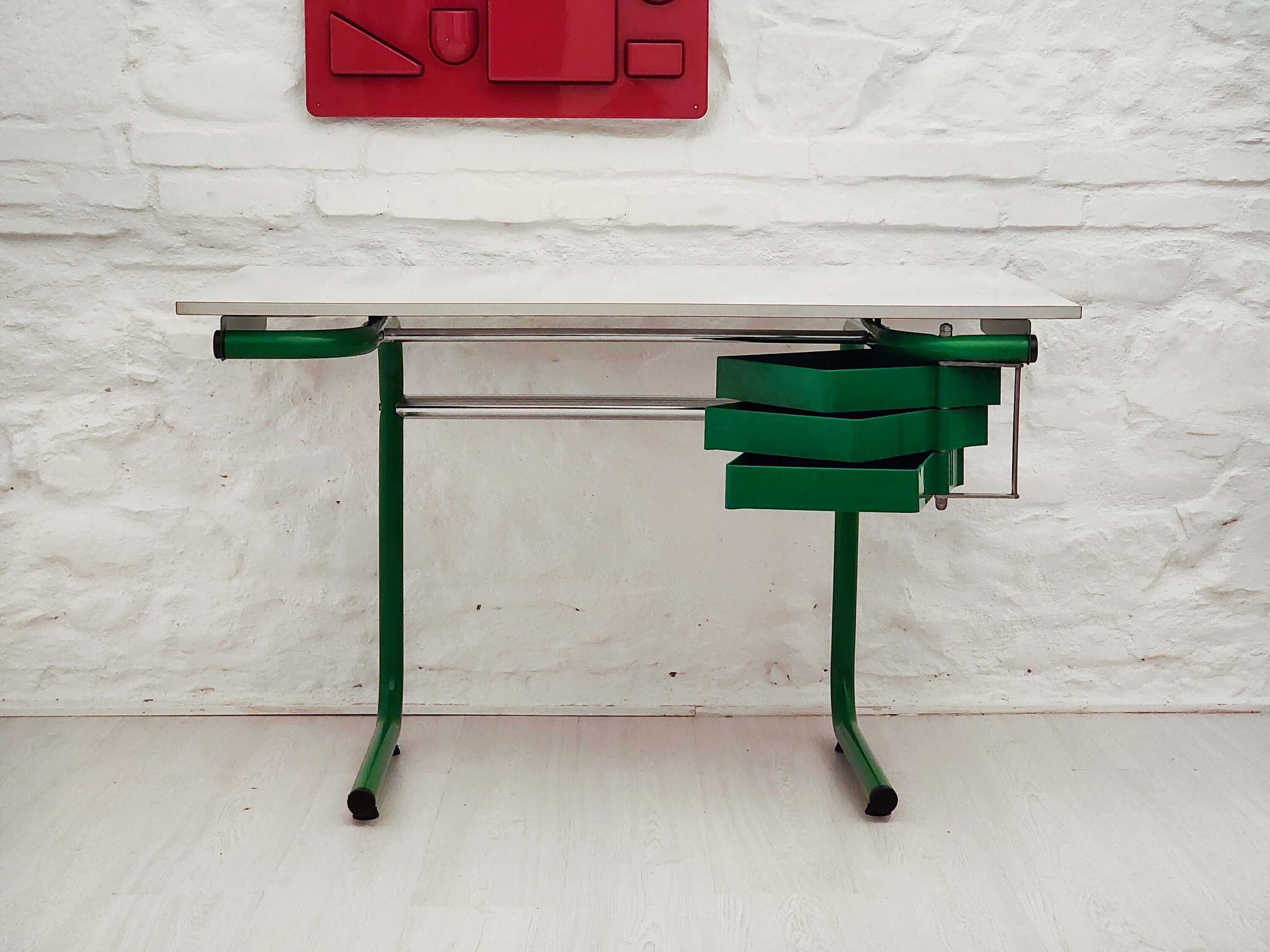Drafting Table/Desk in Green by Joe Colombo for Bieffeplast | Italian Space Age | 1970s