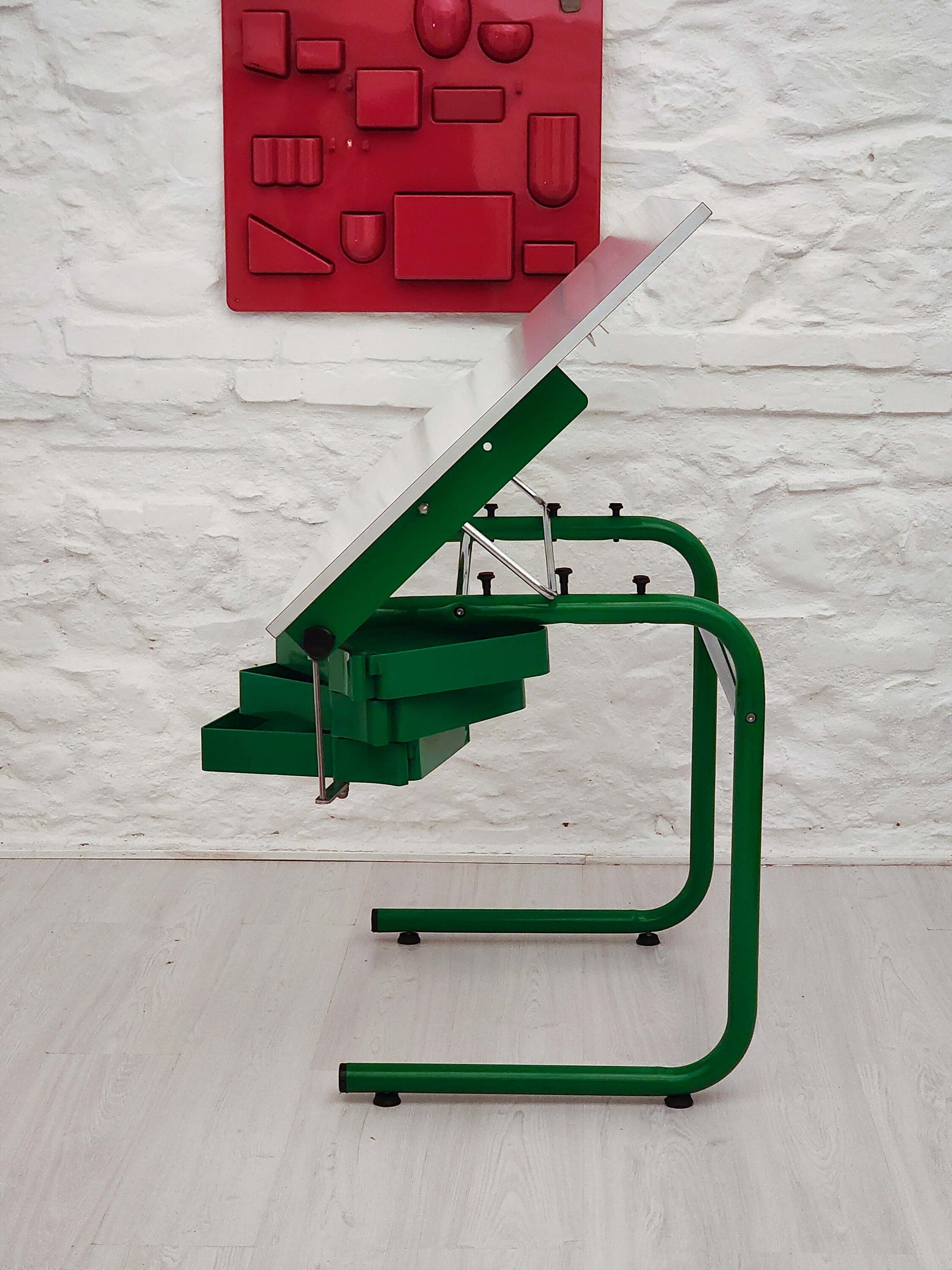 Drafting Table/Desk in Green by Joe Colombo for Bieffeplast | Italian Space Age | 1970s