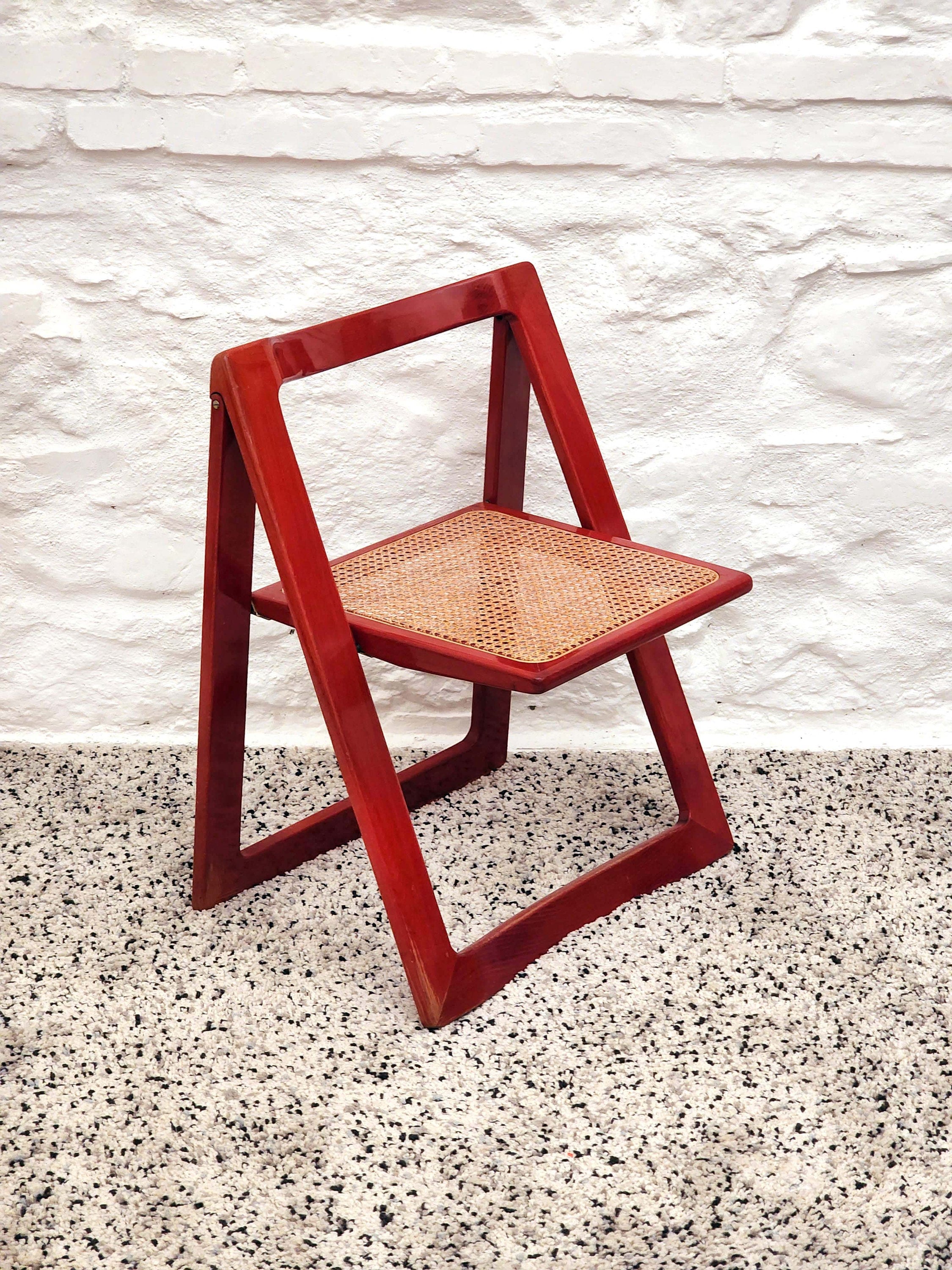 Trieste Folding Caned Seat Chair in Red Lacquer by Aldo Jacober for Alberto Bazzani | Italian Vintage Design | 1960s