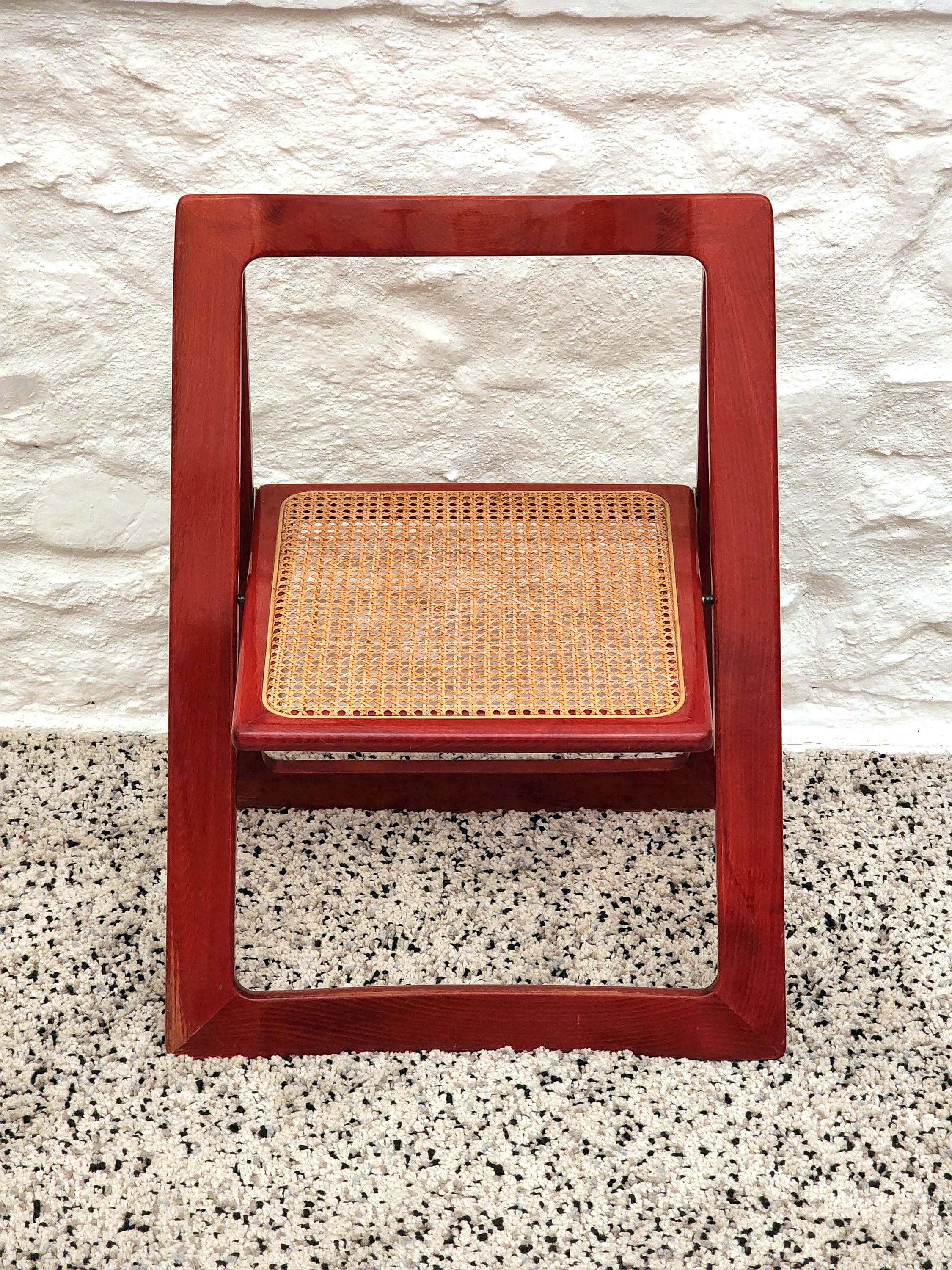 Trieste Folding Caned Seat Chair in Red Lacquer by Aldo Jacober for Alberto Bazzani | Italian Vintage Design | 1960s