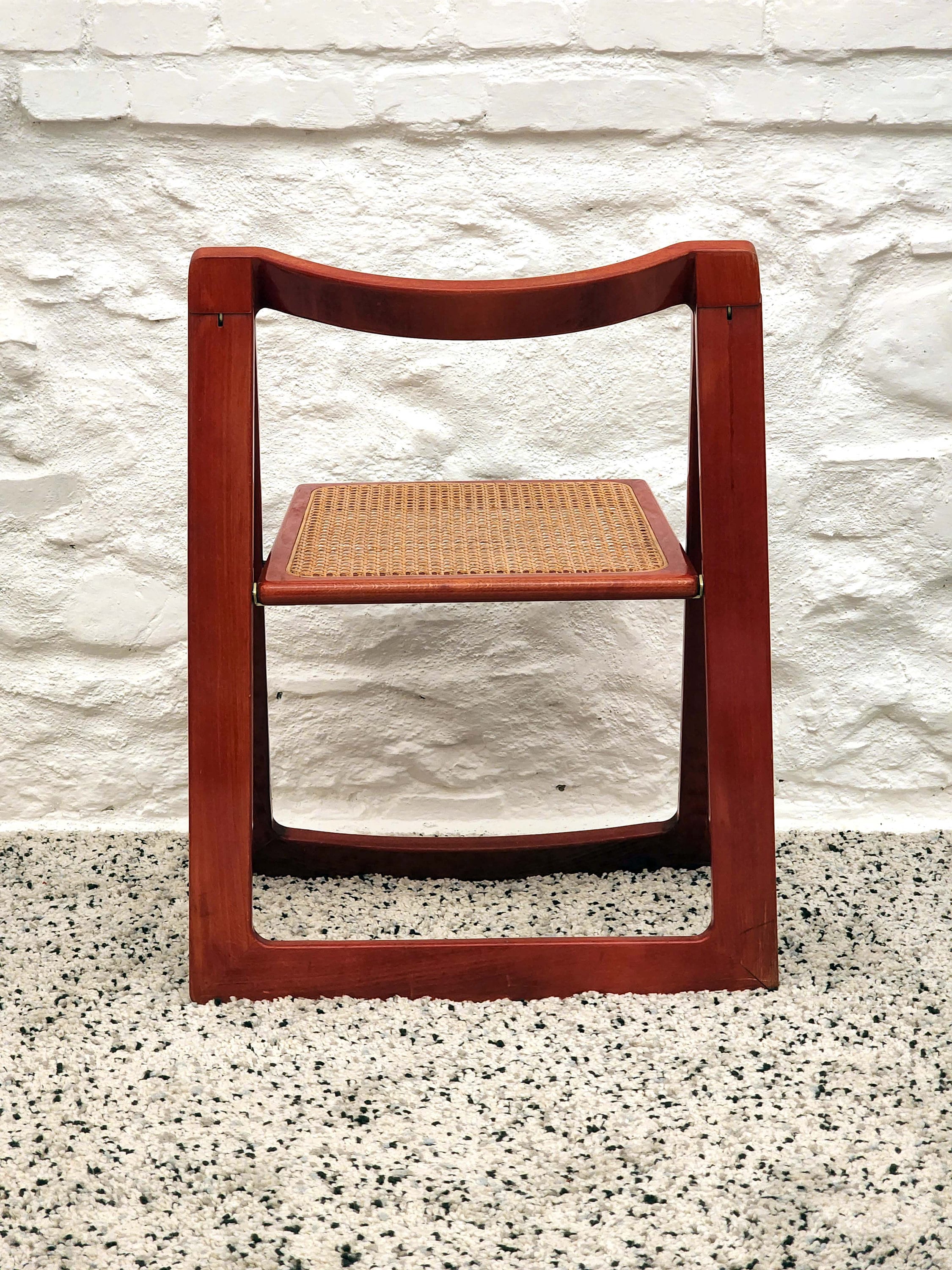 Trieste Folding Caned Seat Chair in Red Lacquer by Aldo Jacober for Alberto Bazzani | Italian Vintage Design | 1960s