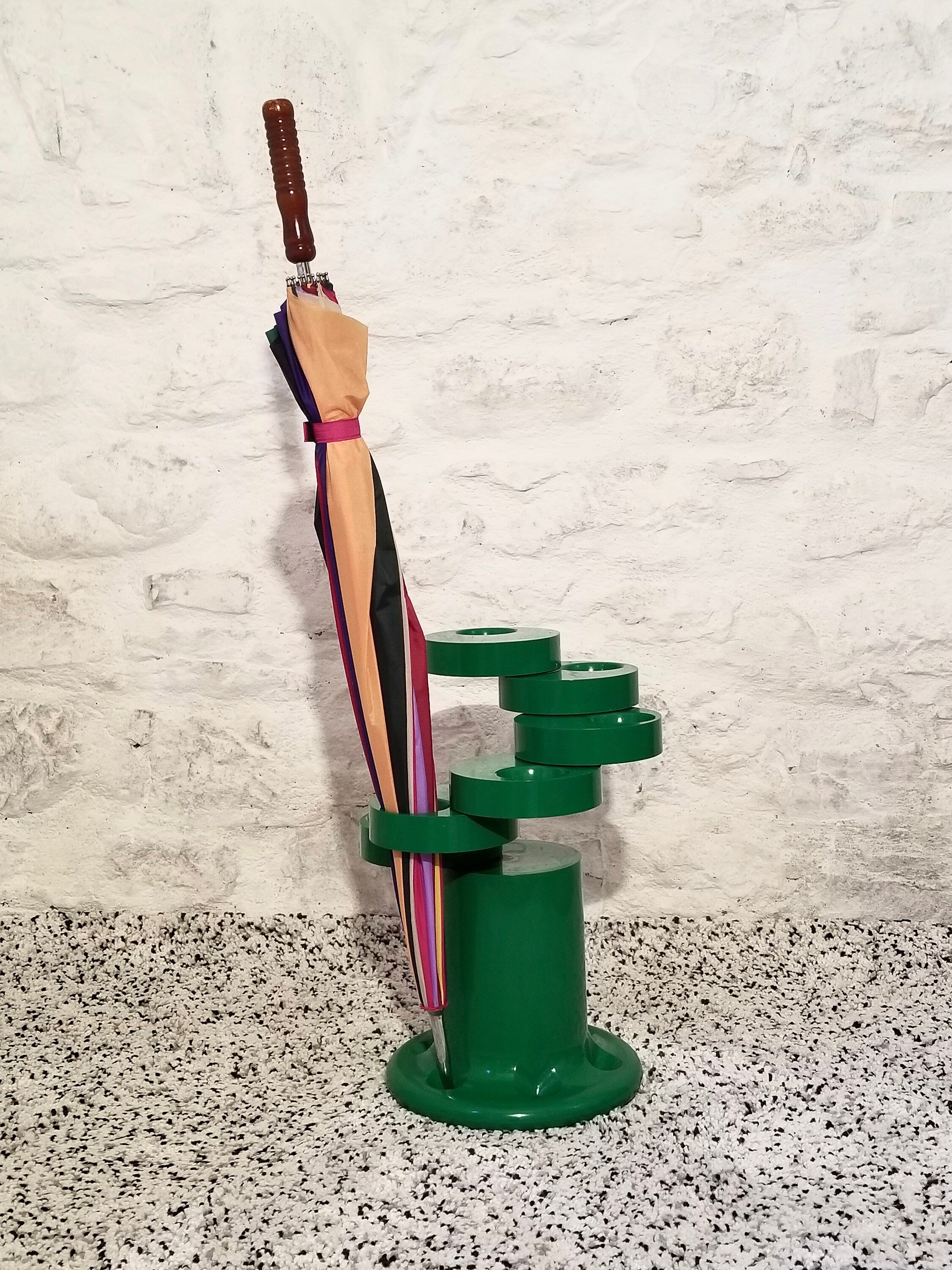 Pluvium Umbrella Stand Holder in Green by Giancarlo Piretti for Anonima Castelli | Italian Space Age | 1970s