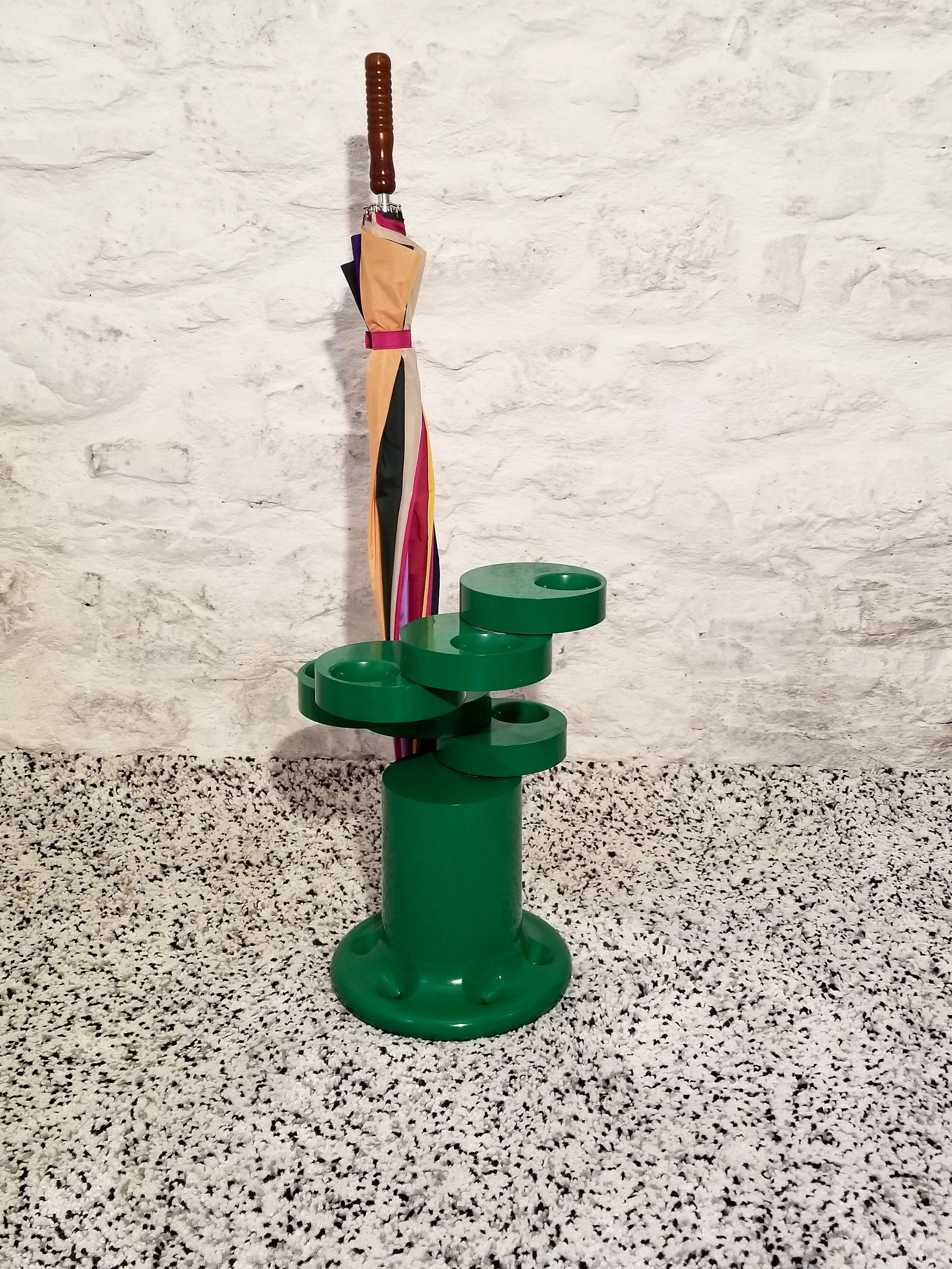 Pluvium Umbrella Stand Holder in Green by Giancarlo Piretti for Anonima Castelli | Italian Space Age | 1970s
