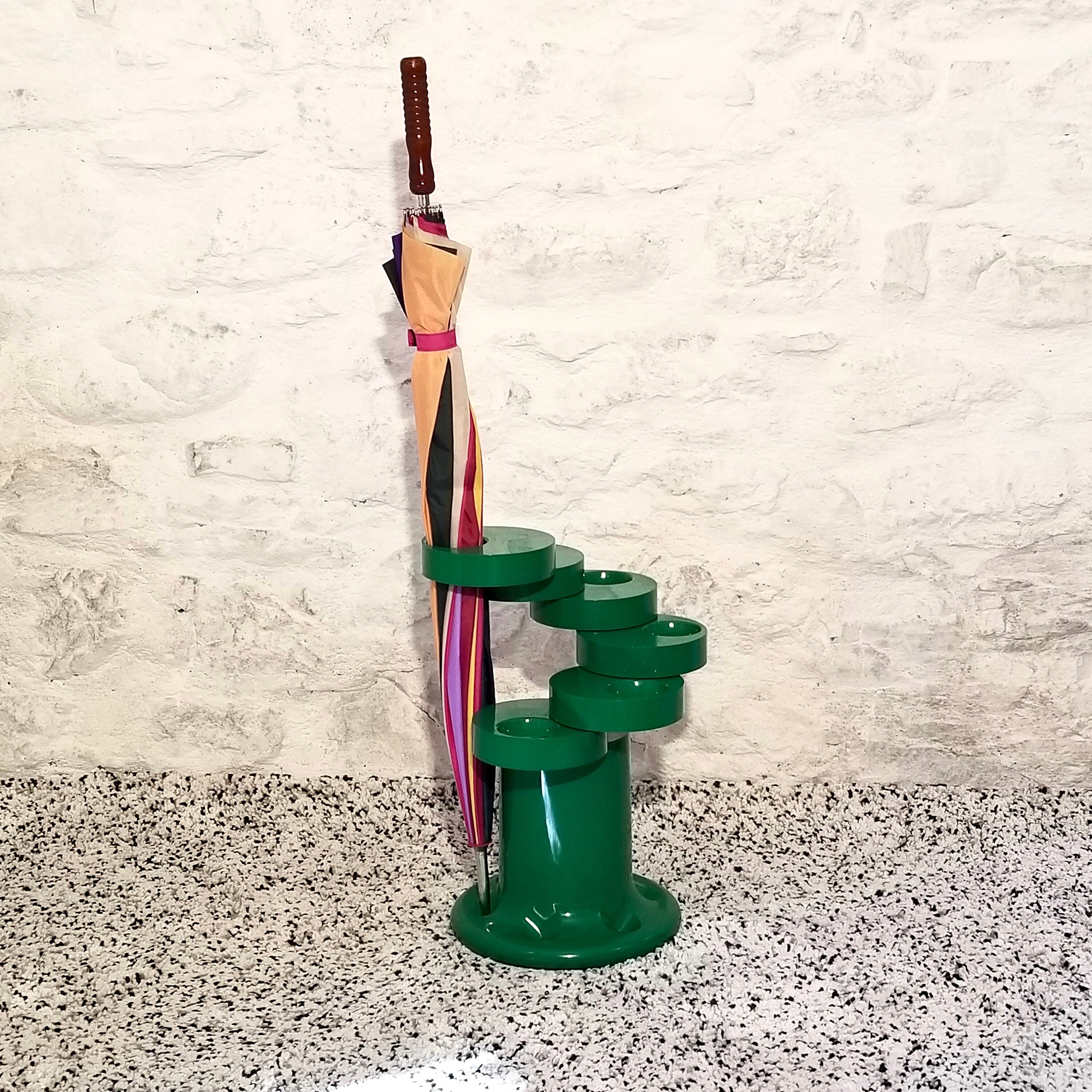 Pluvium Umbrella Stand Holder in Green by Giancarlo Piretti for Anonima Castelli | Italian Space Age | 1970s