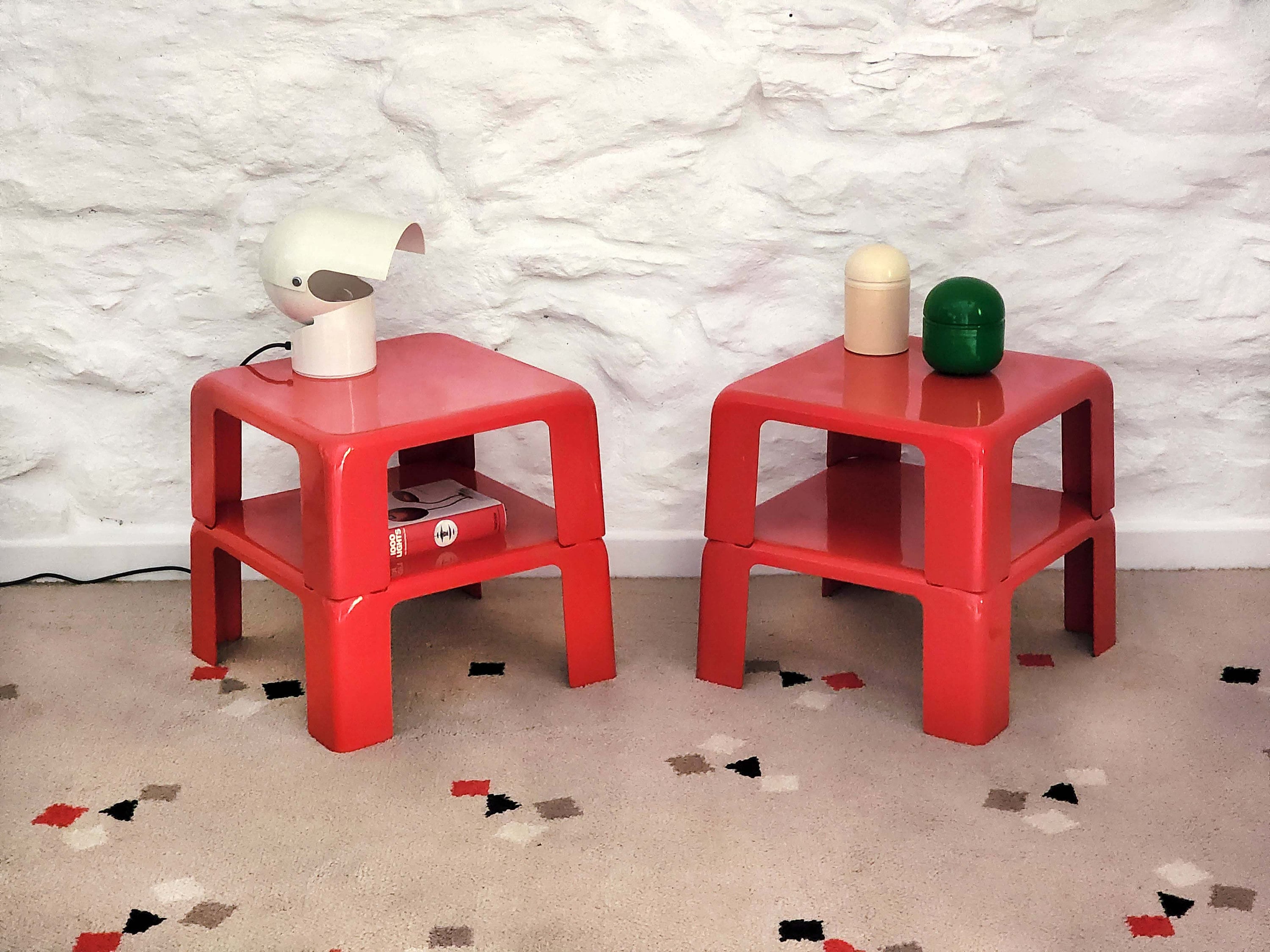 Gatti Nesting Fiberglass Tables in Red by Mario Bellini for C&B Italia | Italian Space Age | 1960s