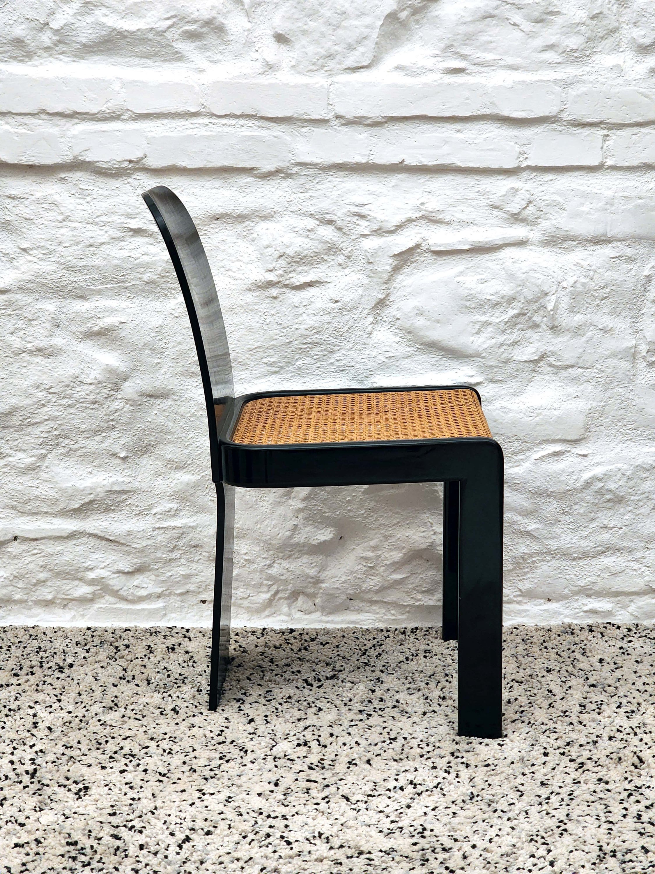 Lacquered Wood and Viennese Cane Seat Dining Chairs by Pierluigi Molinari for Pozzi Milano | Italian Space Age | 1970s | Set of4