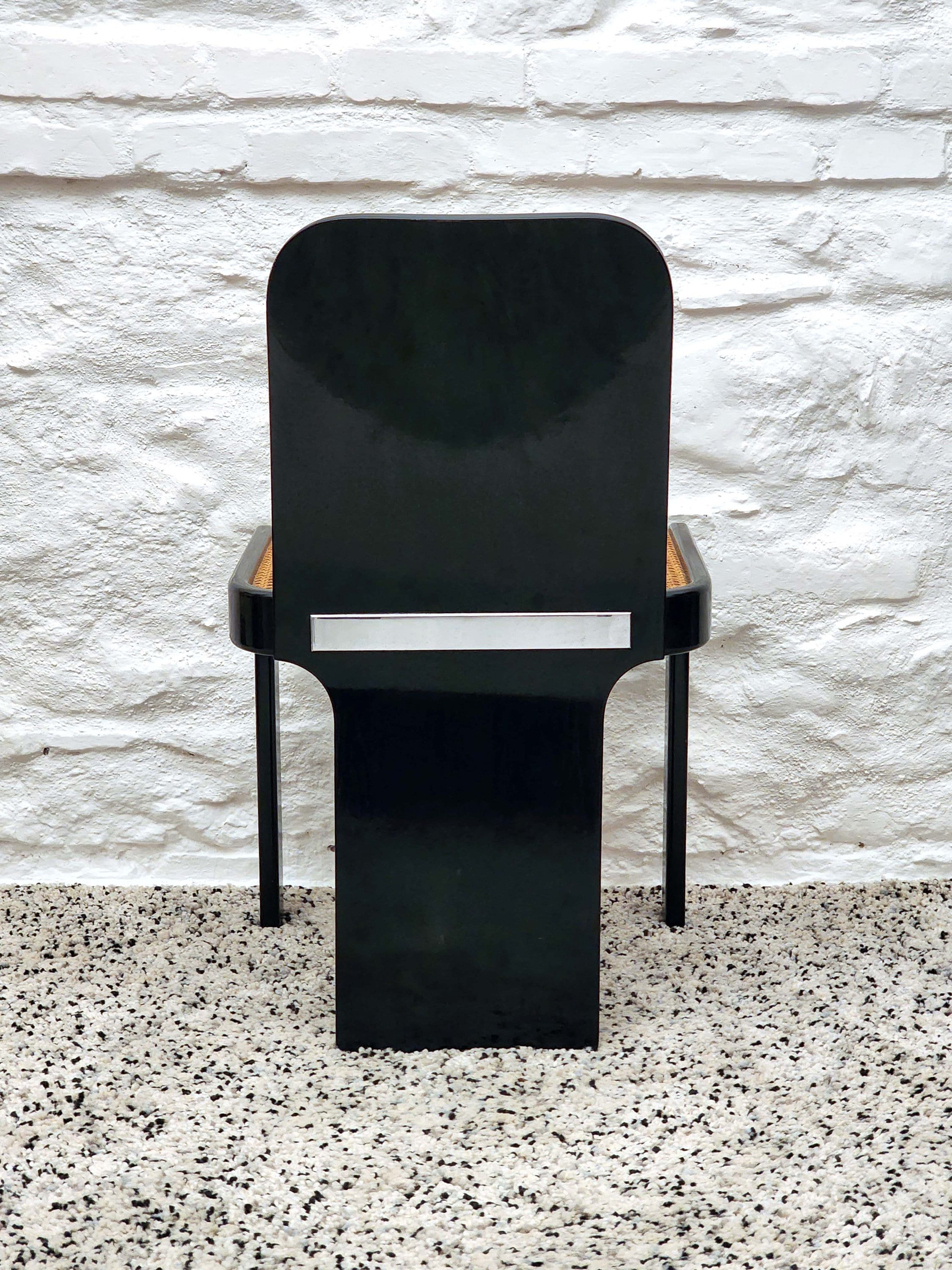 Lacquered Wood and Viennese Cane Seat Dining Chairs by Pierluigi Molinari for Pozzi Milano | Italian Space Age | 1970s | Set of4