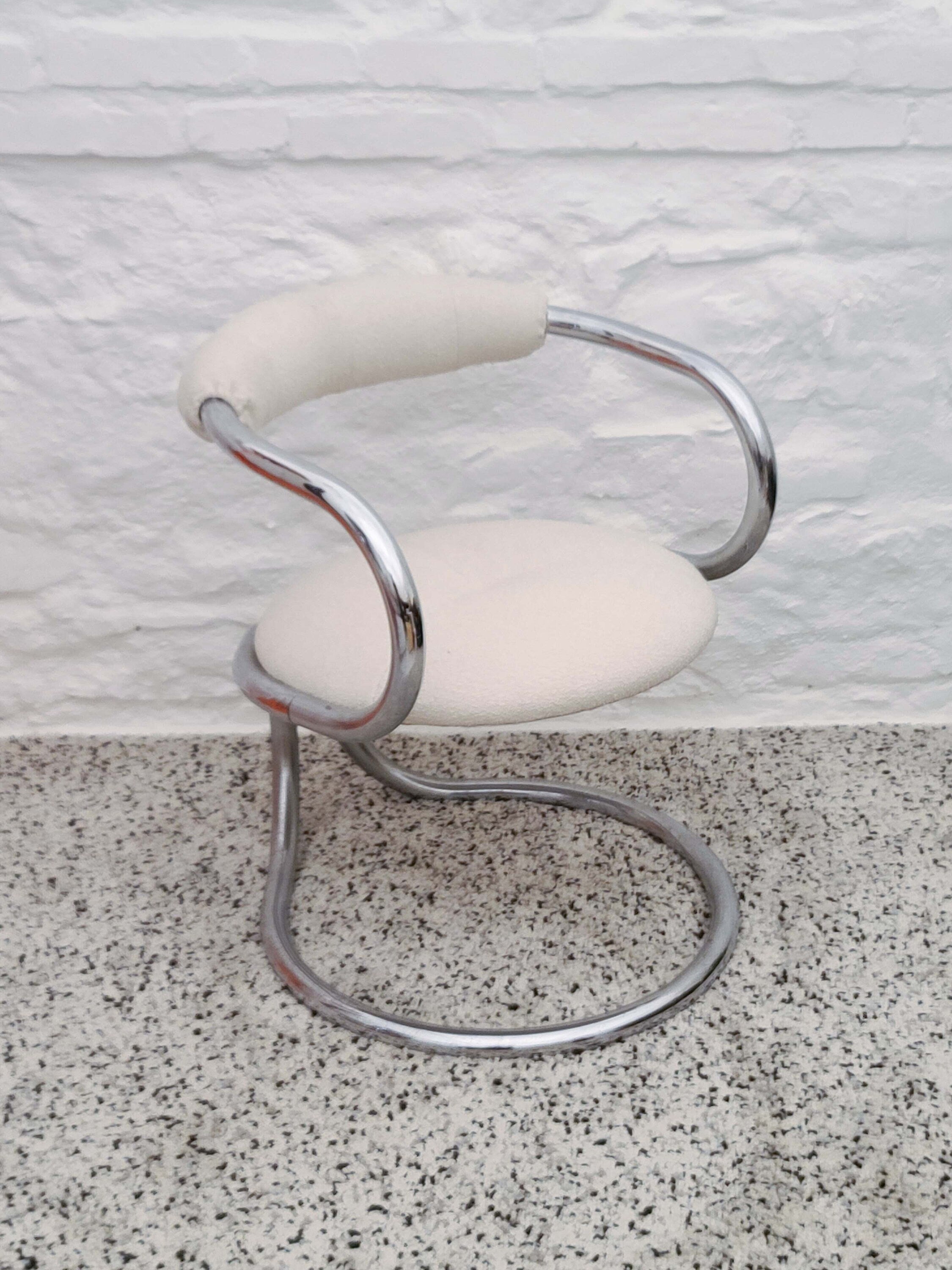 Chrome Tubular Dining Chair in Boucle by Bonzanini for Tecnosalotto | Italian Space Age | 1970s