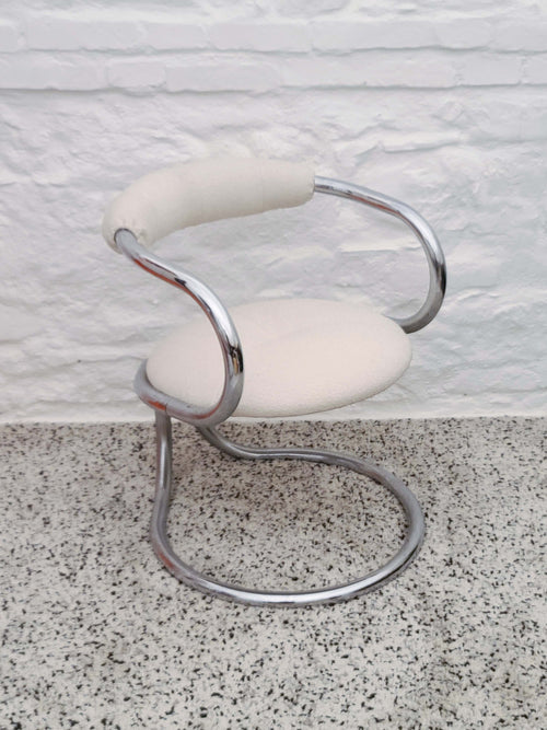 Chrome Tubular Dining Chair in Boucle by Bonzanini for Tecnosalotto | Italian Space Age | 1970s
