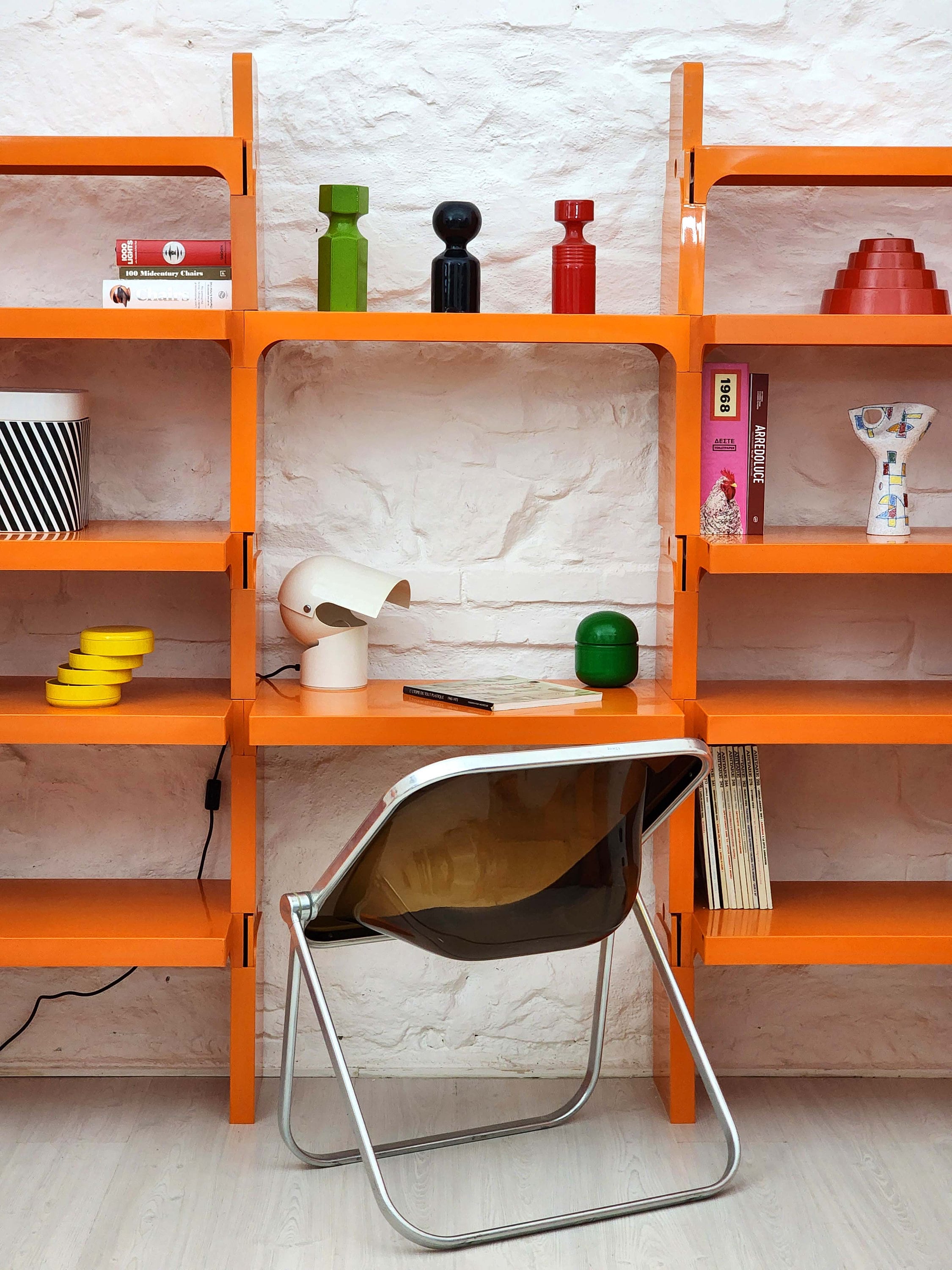 Modular Shelf System in Orange by Olaf von Bohr for Kartell (three columns) | Italian Space Age | 1960s