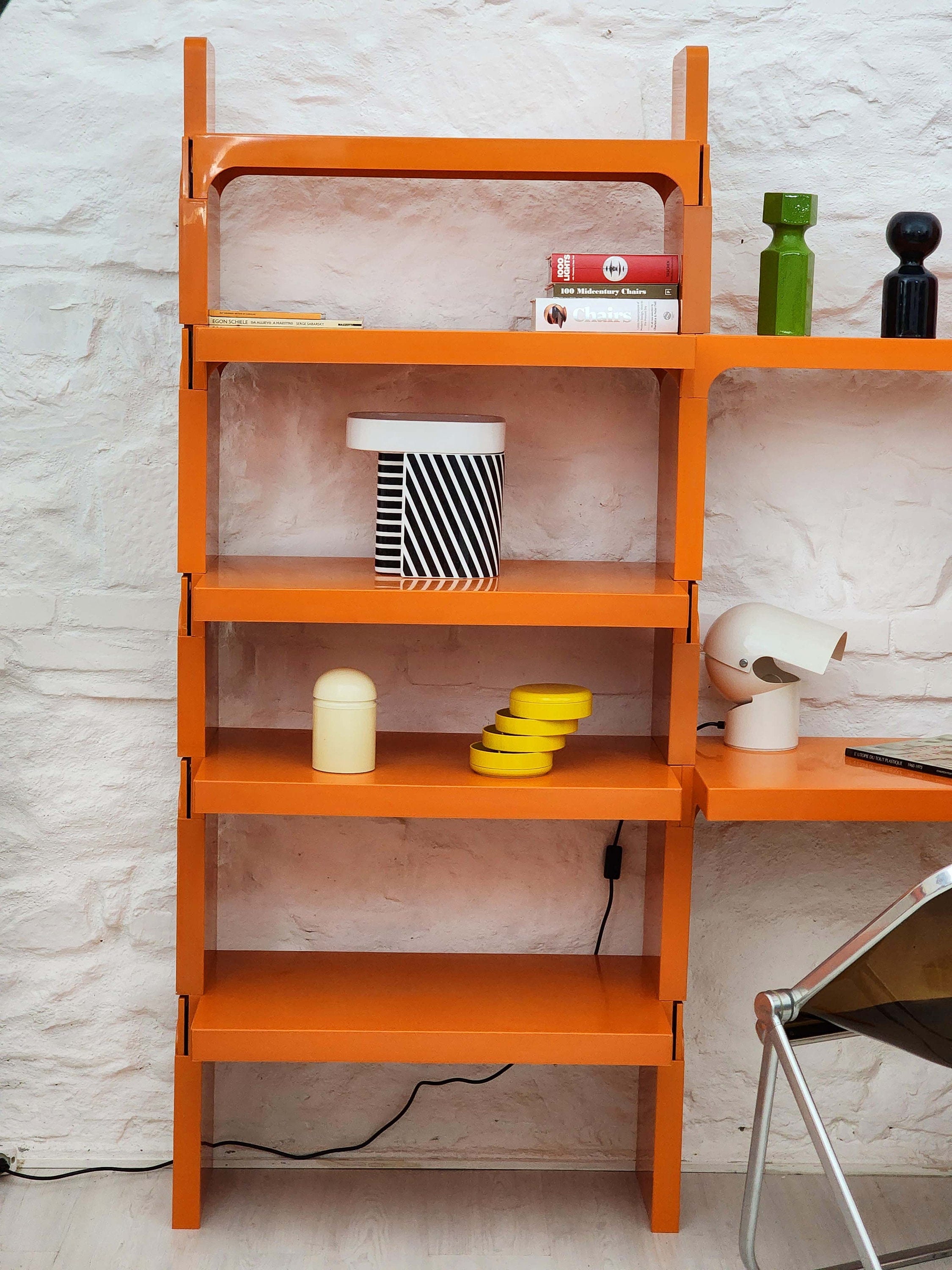 Modular Shelf System in Orange by Olaf von Bohr for Kartell (three columns) | Italian Space Age | 1960s