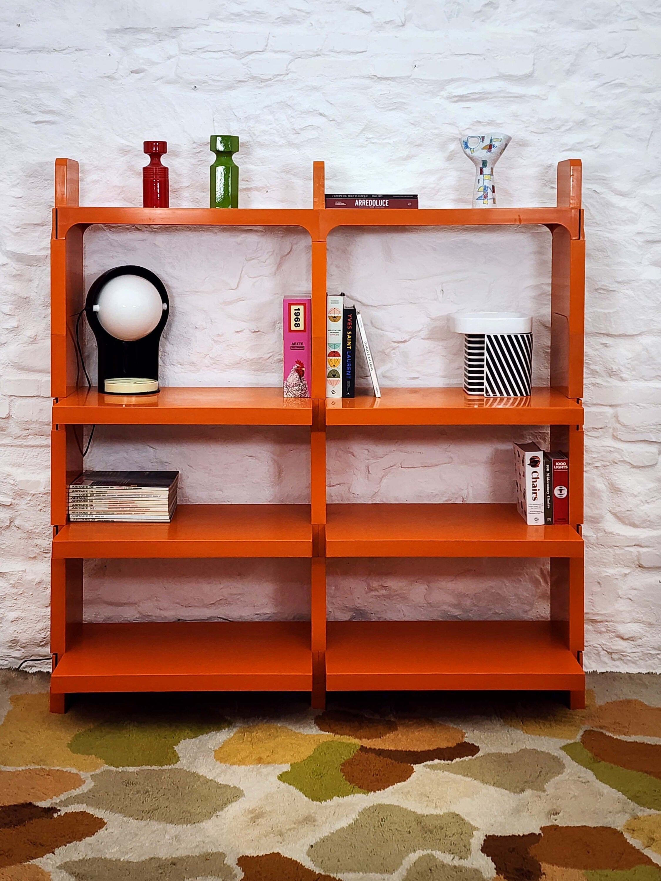 Modular Shelf System in Orange by Olaf von Bohr for Kartell (two columns) | Italian Space Age | 1960s