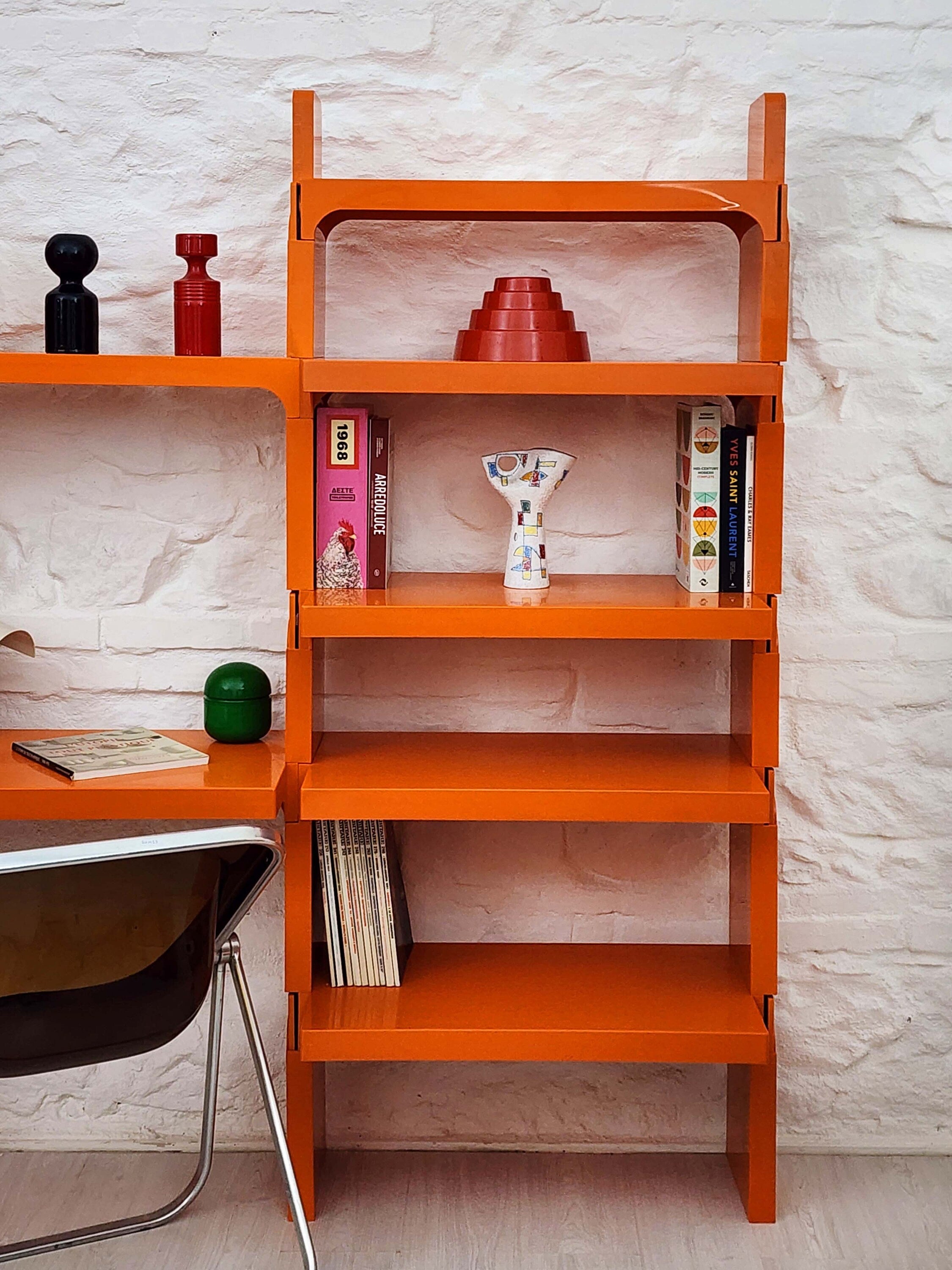 Modular Shelf System in Orange by Olaf von Bohr for Kartell (three columns) | Italian Space Age | 1960s