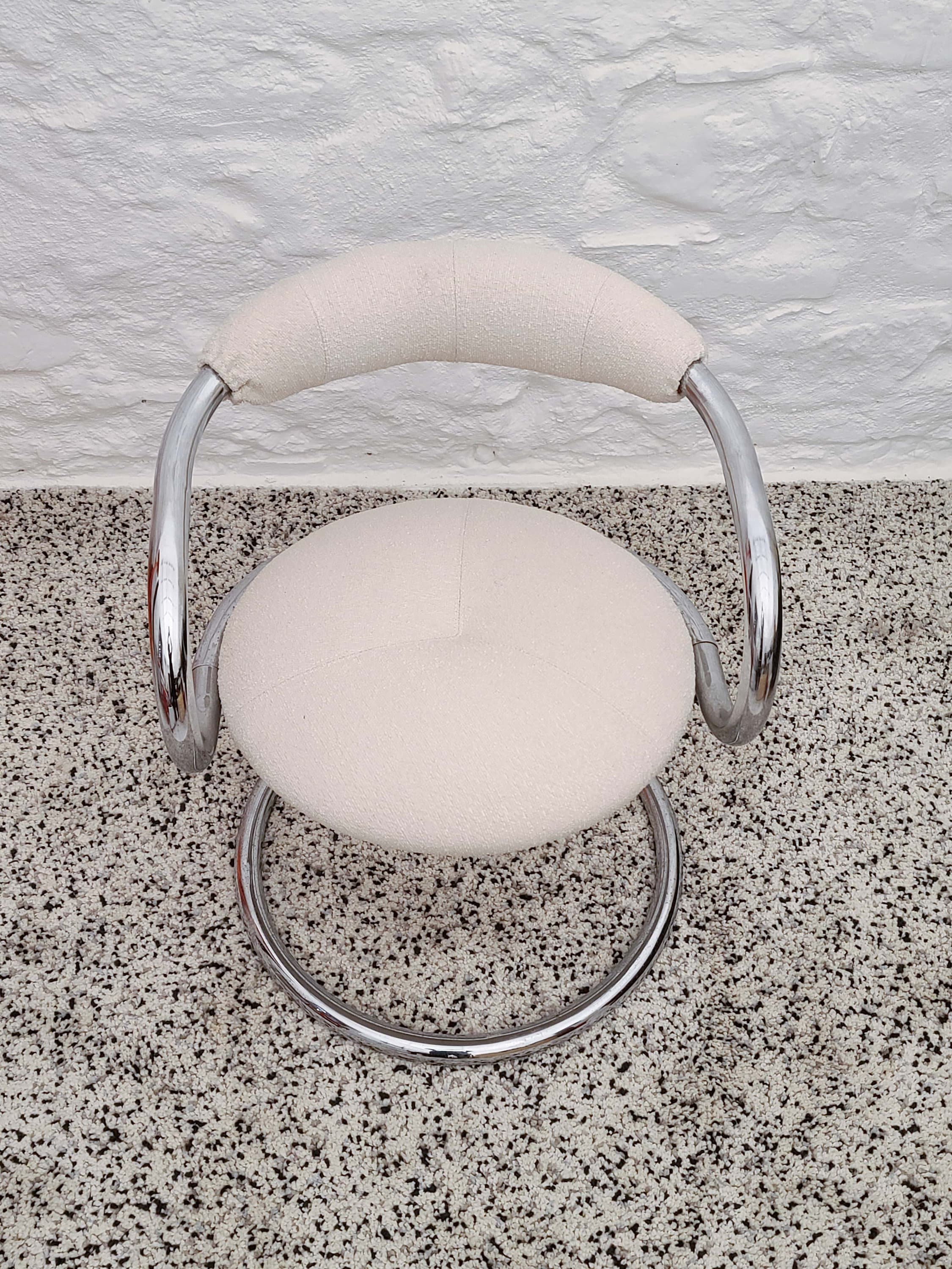 Chrome Tubular Dining Chair in Boucle by Bonzanini for Tecnosalotto | Italian Space Age | 1970s