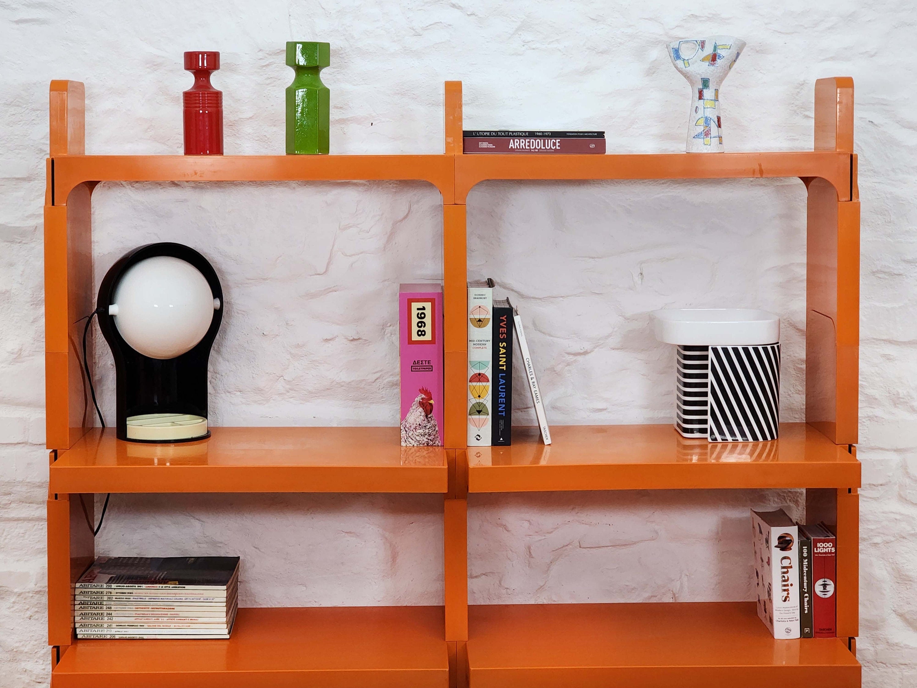 Modular Shelf System in Orange by Olaf von Bohr for Kartell (two columns) | Italian Space Age | 1960s