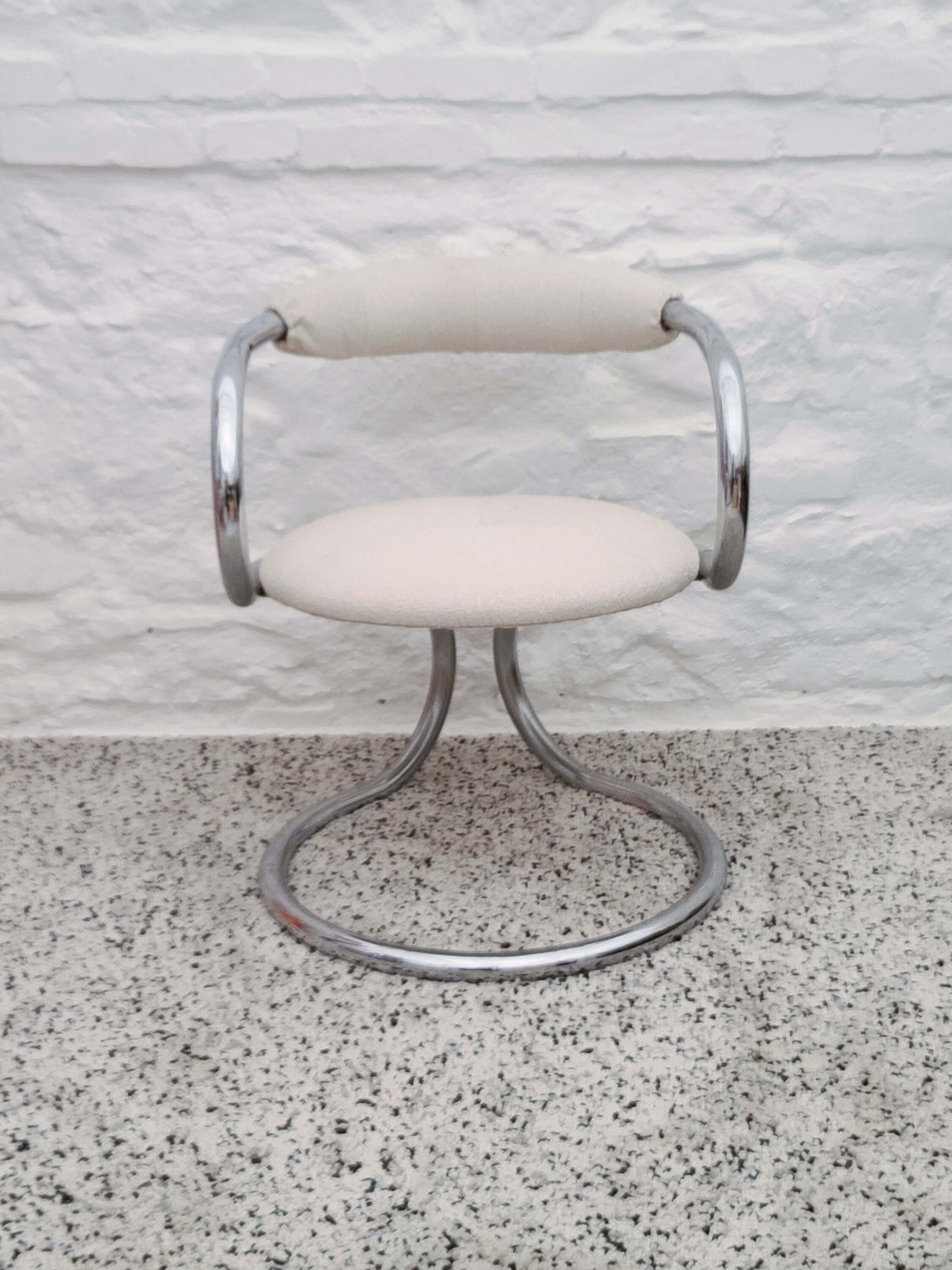 Chrome Tubular Dining Chair in Boucle by Bonzanini for Tecnosalotto | Italian Space Age | 1970s