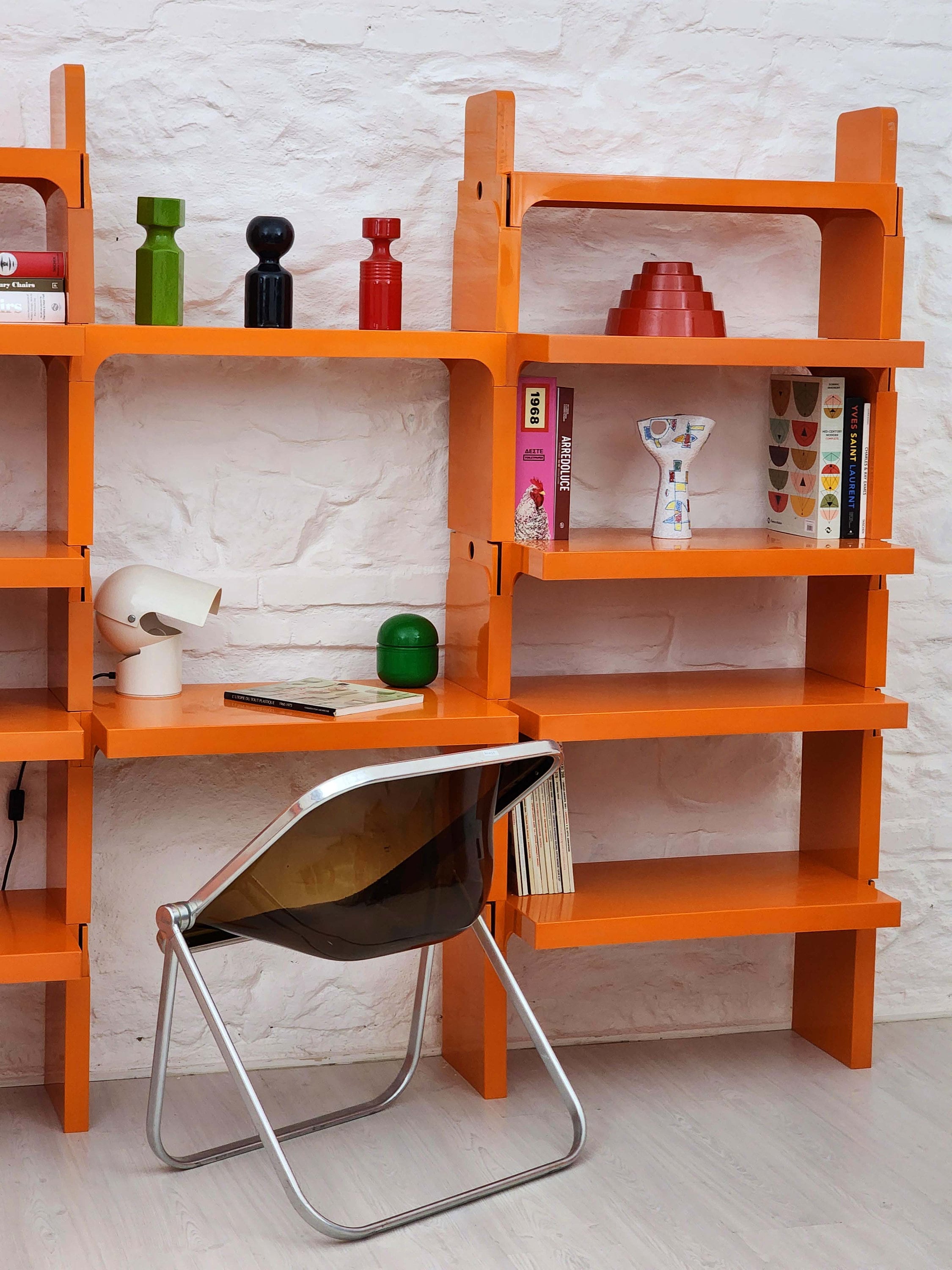 Modular Shelf System in Orange by Olaf von Bohr for Kartell (three columns) | Italian Space Age | 1960s